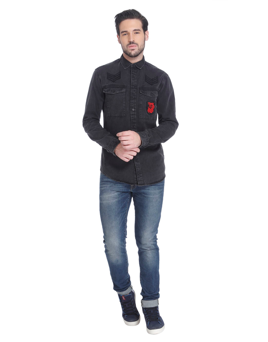 Dark Grey Over Dyed Slim Fit Shirt
