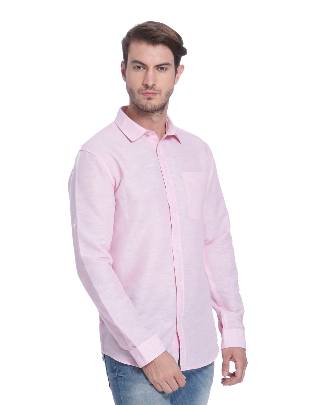 Pink Linen Slim Fit Shirt