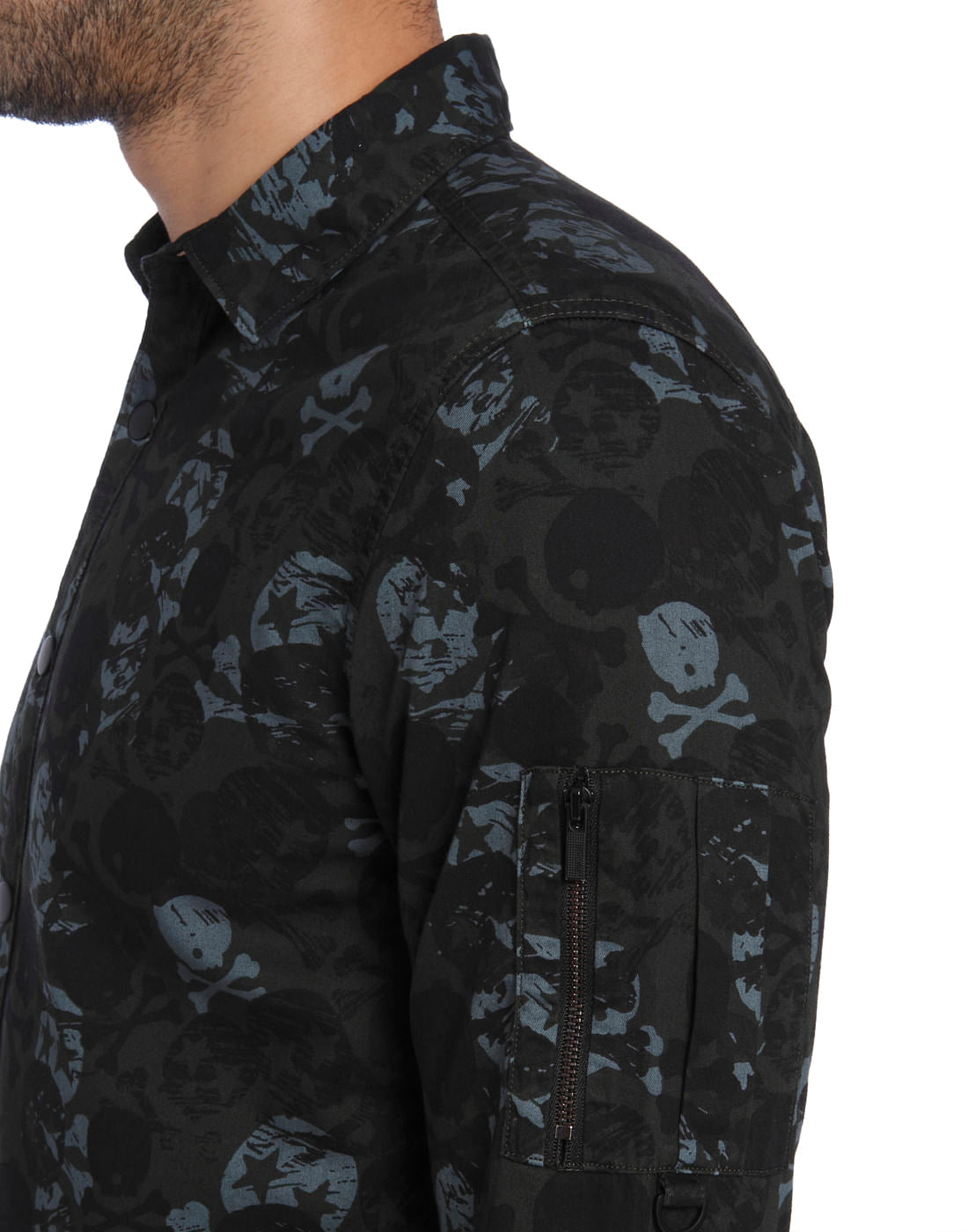Dark Grey Skull Print Slim Fit Shirt