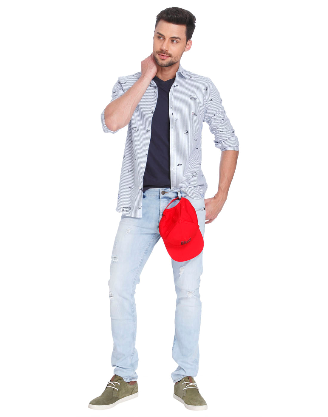 Blue Striped Quirky Print Slim Fit Shirt