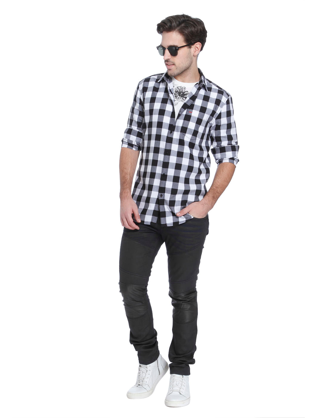 Black & White Slim Fit Check Shirt