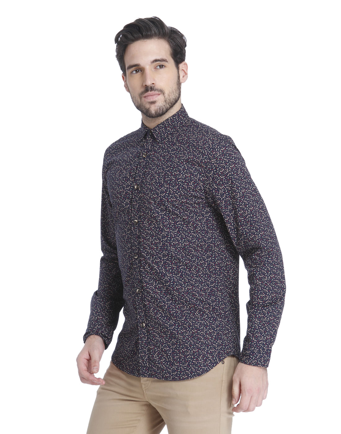 Dark Blue Floral Print Slim Fit Shirt
