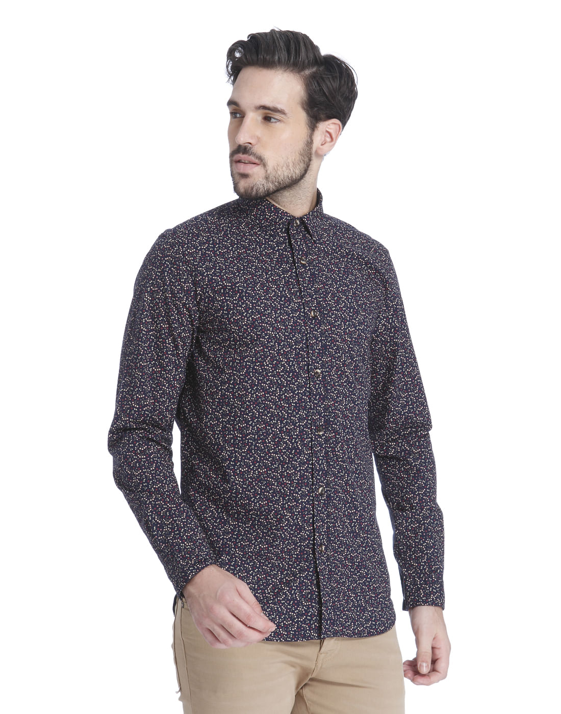 Dark Blue Floral Print Slim Fit Shirt