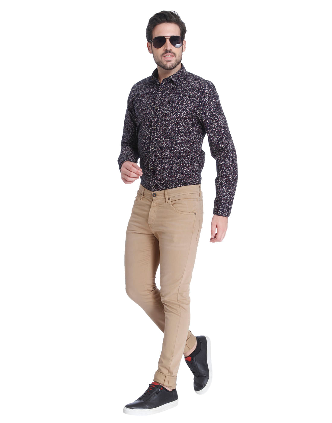 Dark Blue Floral Print Slim Fit Shirt