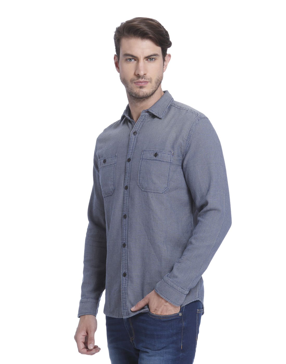 Blue Structured Slim Shirt