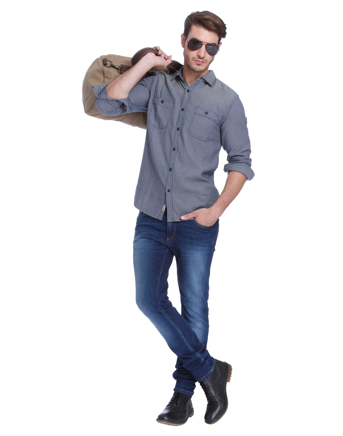 Blue Structured Slim Shirt