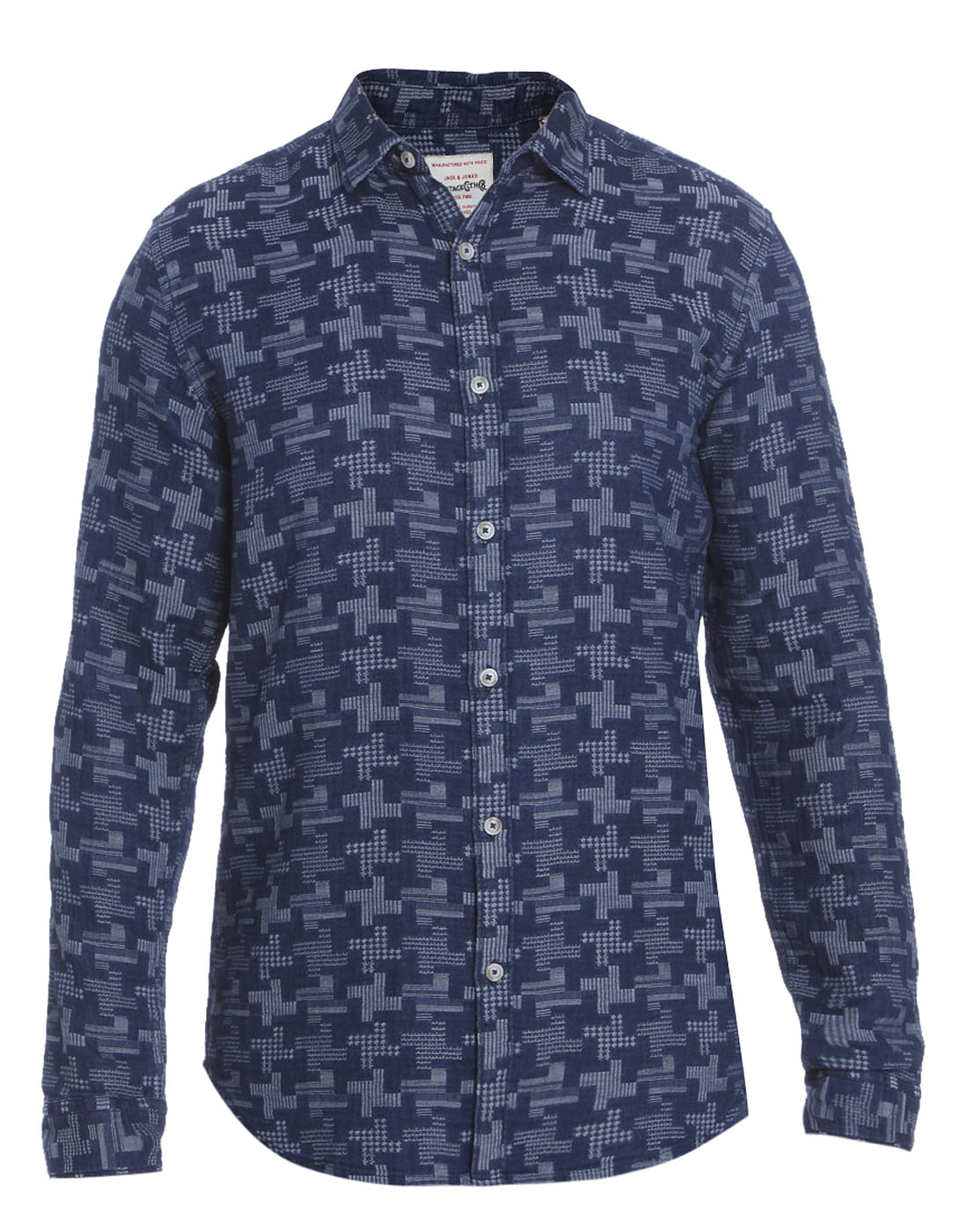 Blue Printed Slim Fit Shirt