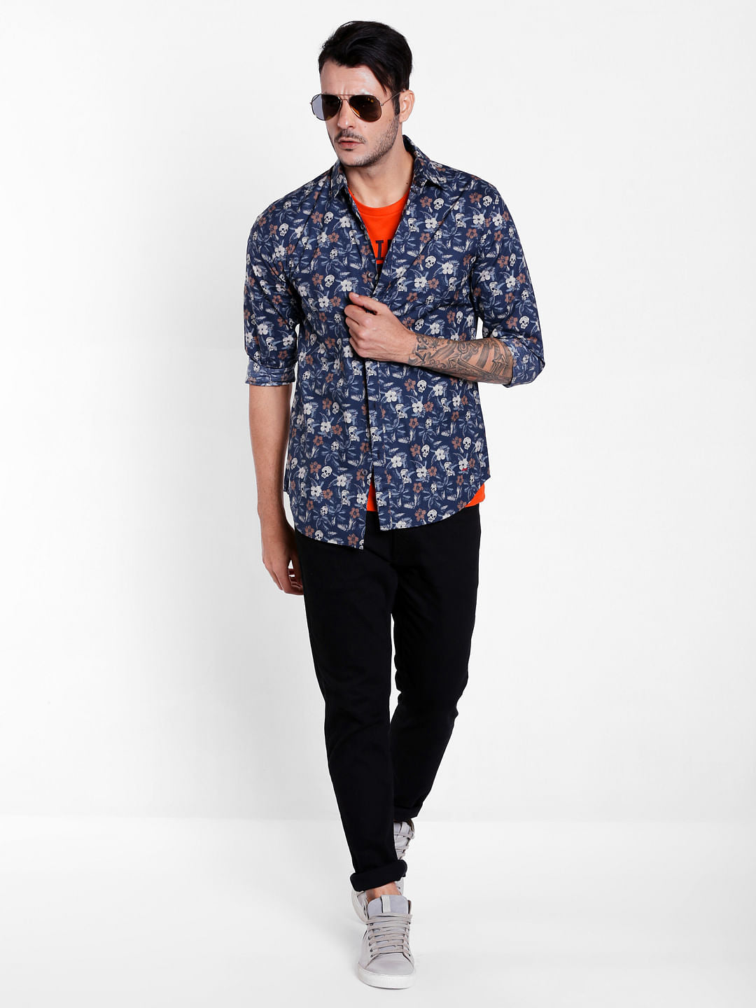 Blue Goth Graphic Print Slim Shirt