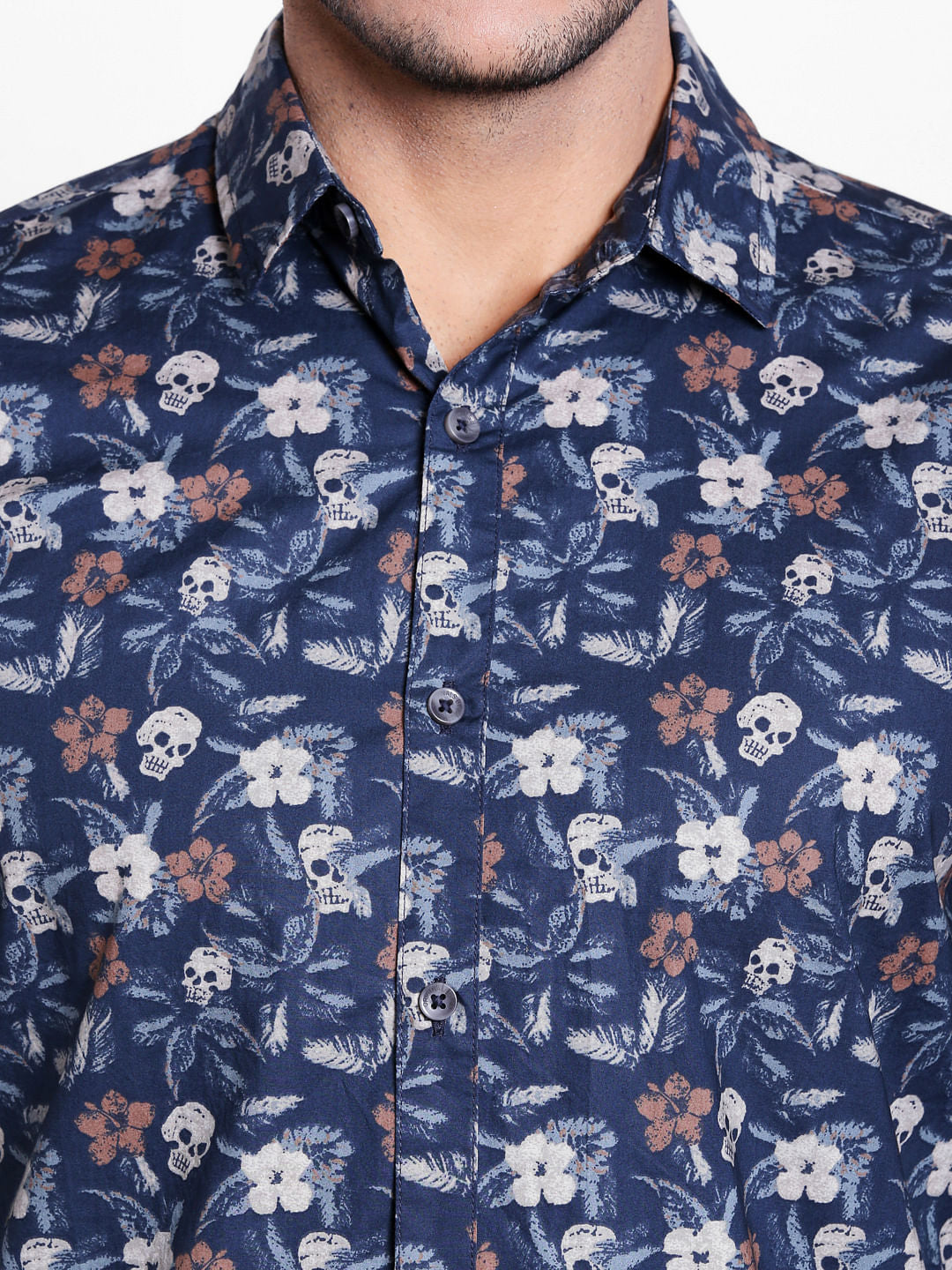 Blue Goth Graphic Print Slim Shirt