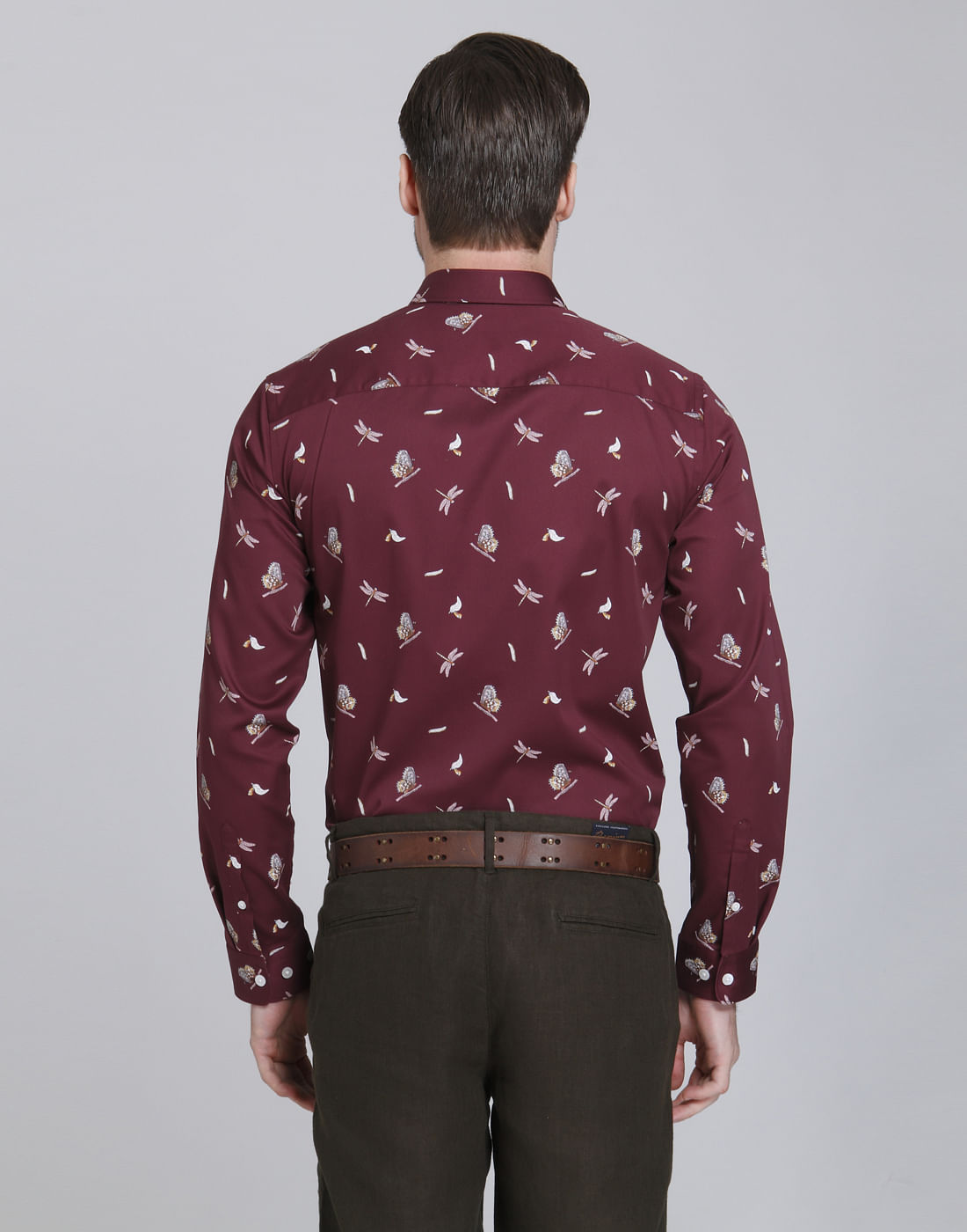Maroon Butterfly Print Slim Fit Shirt