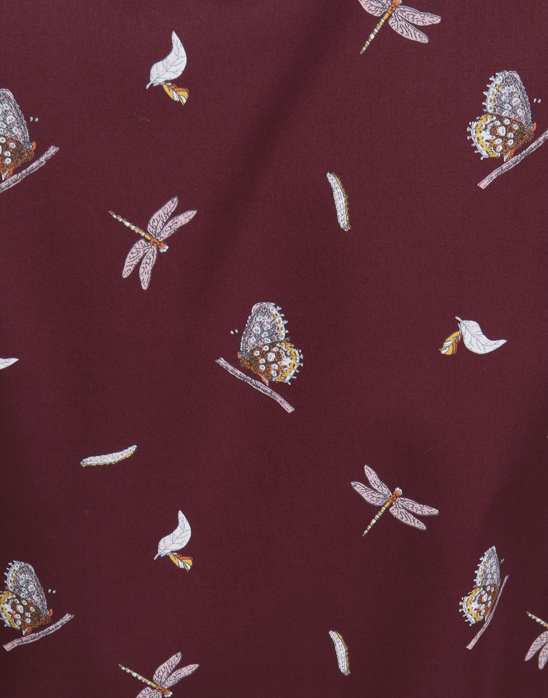 Maroon Butterfly Print Slim Fit Shirt