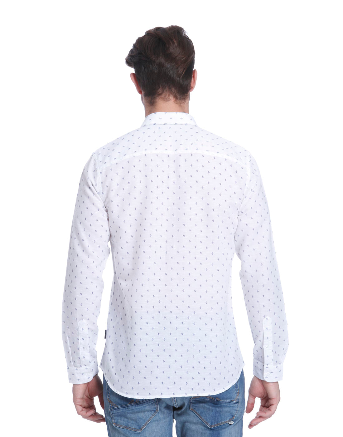 White All Over Print Linen Shirt