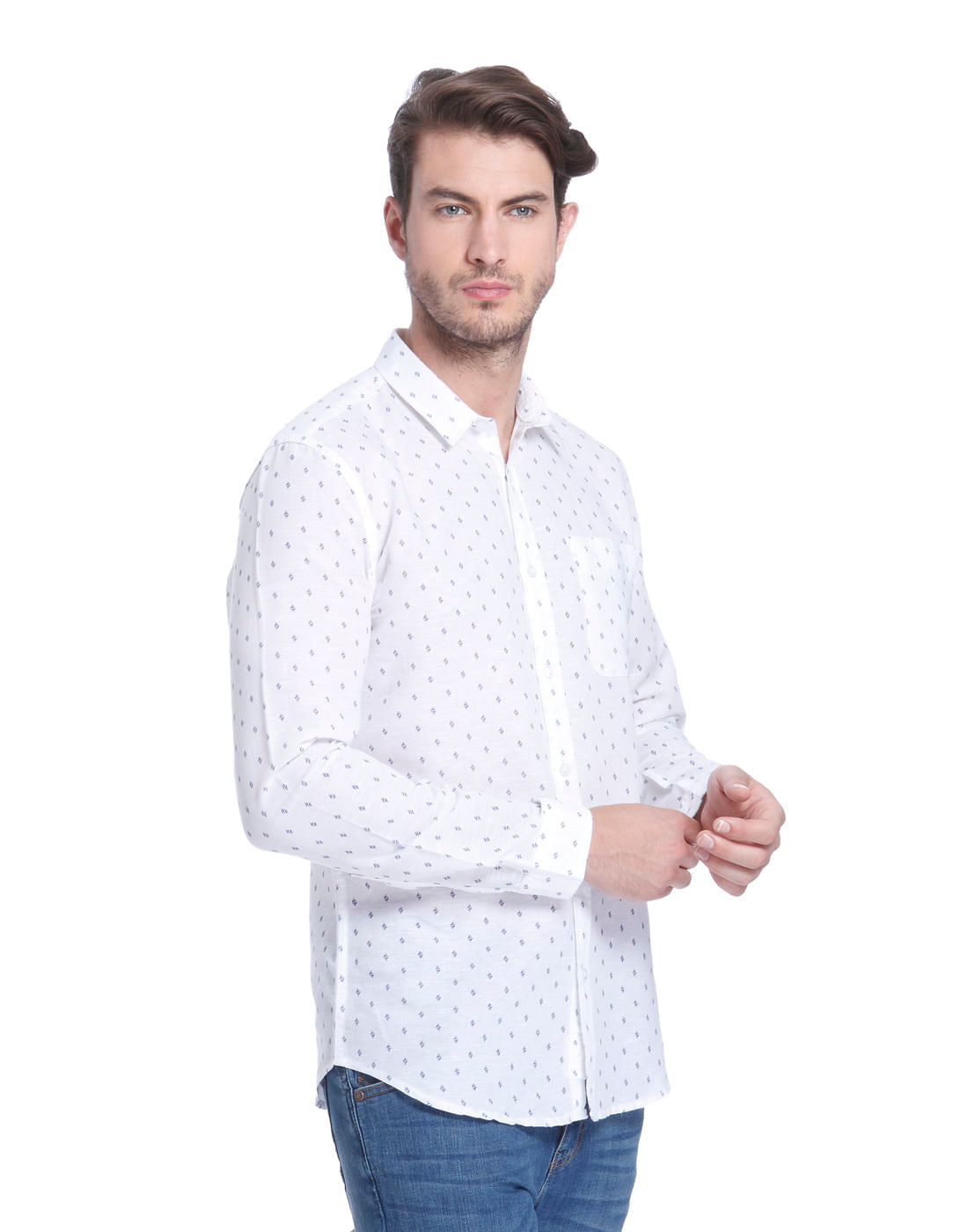 White All Over Print Linen Shirt