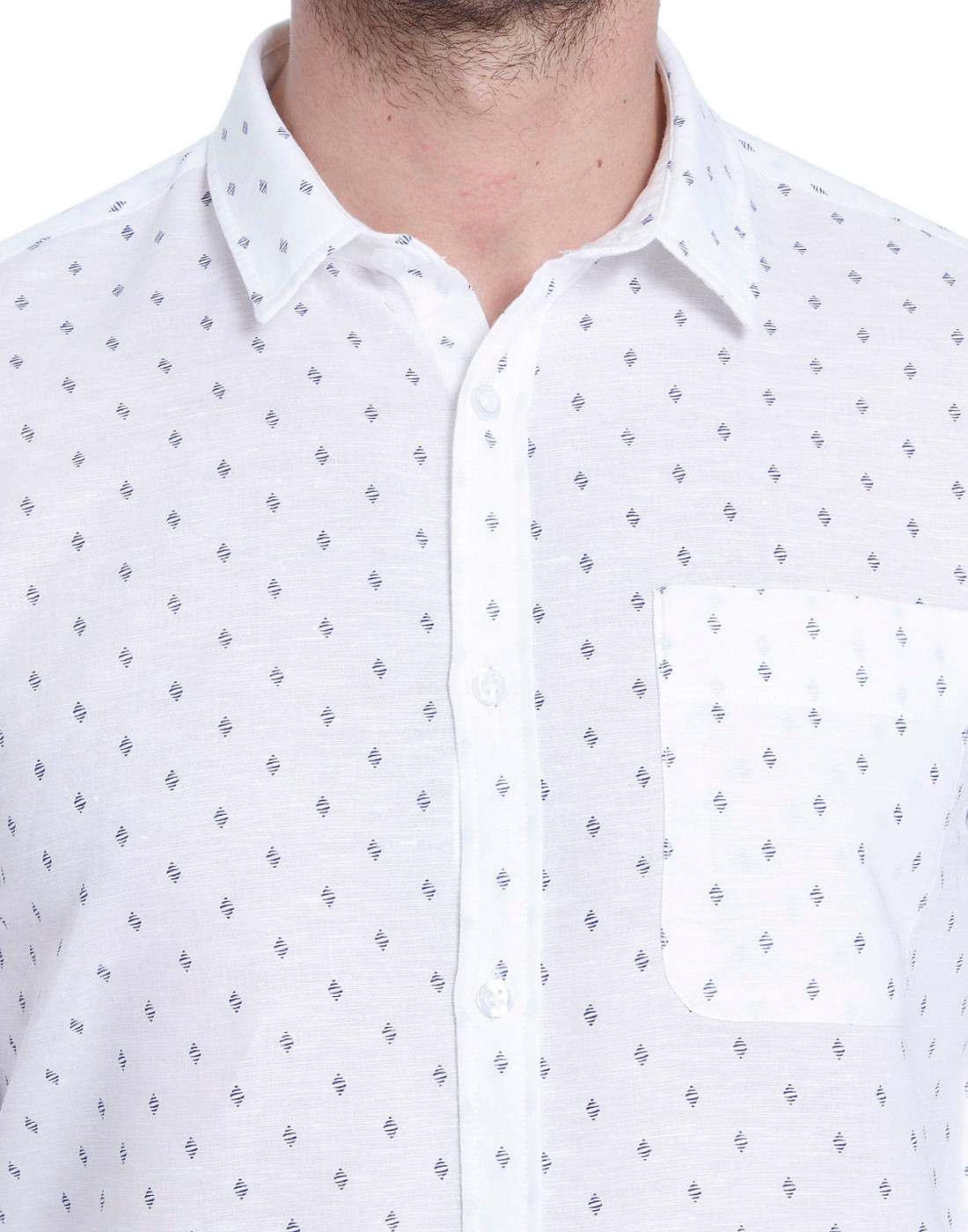 White All Over Print Linen Shirt