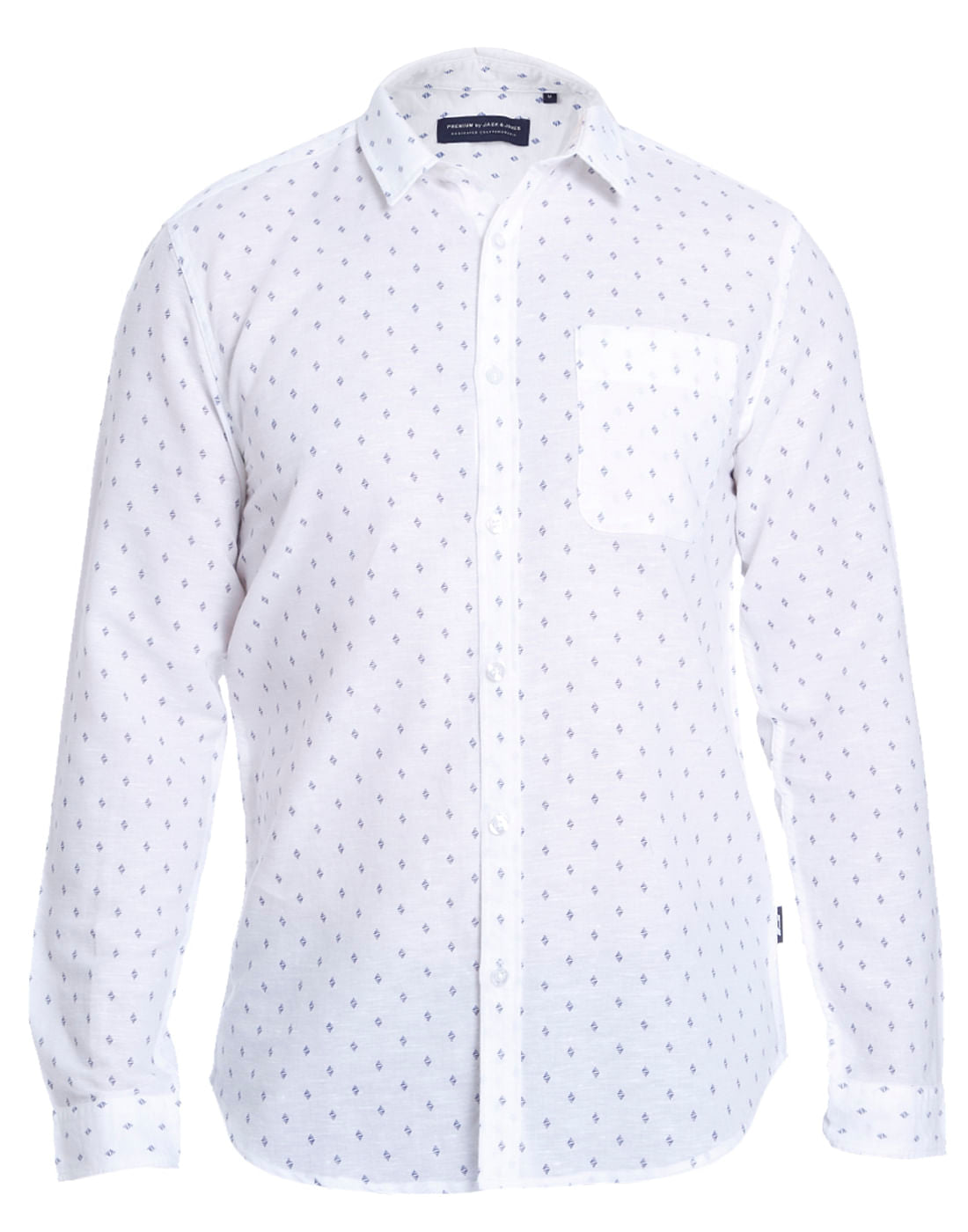 White All Over Print Linen Shirt