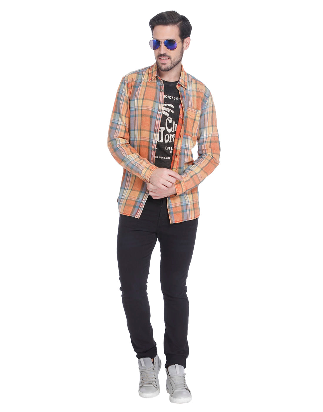 Orange Check Slim Fit Shirt