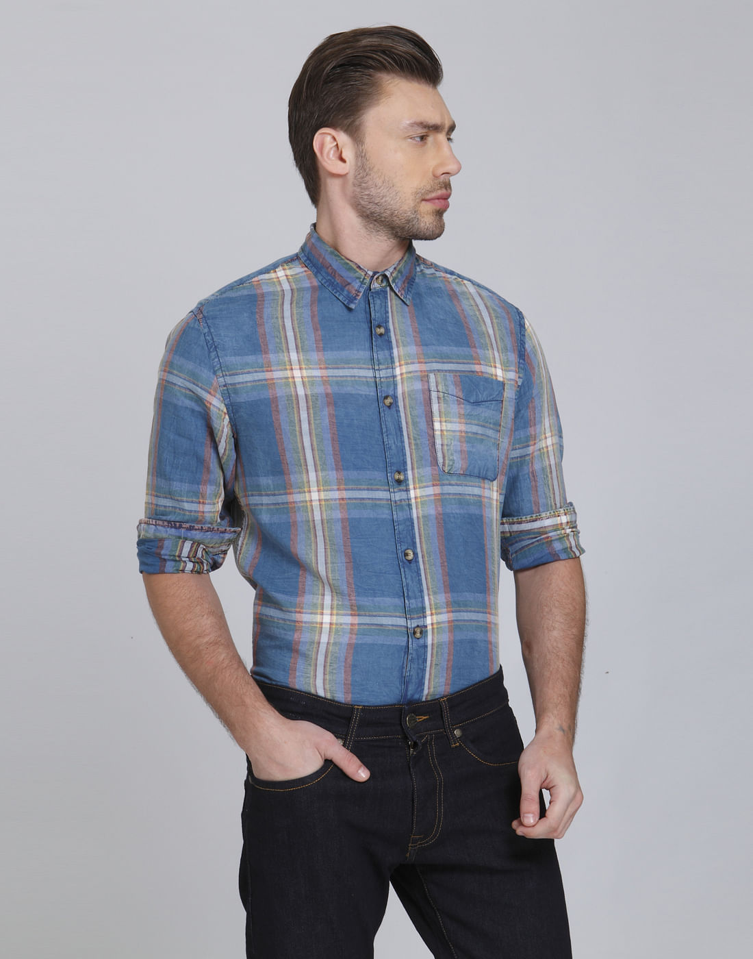 Blue Check Slim Fit Shirt