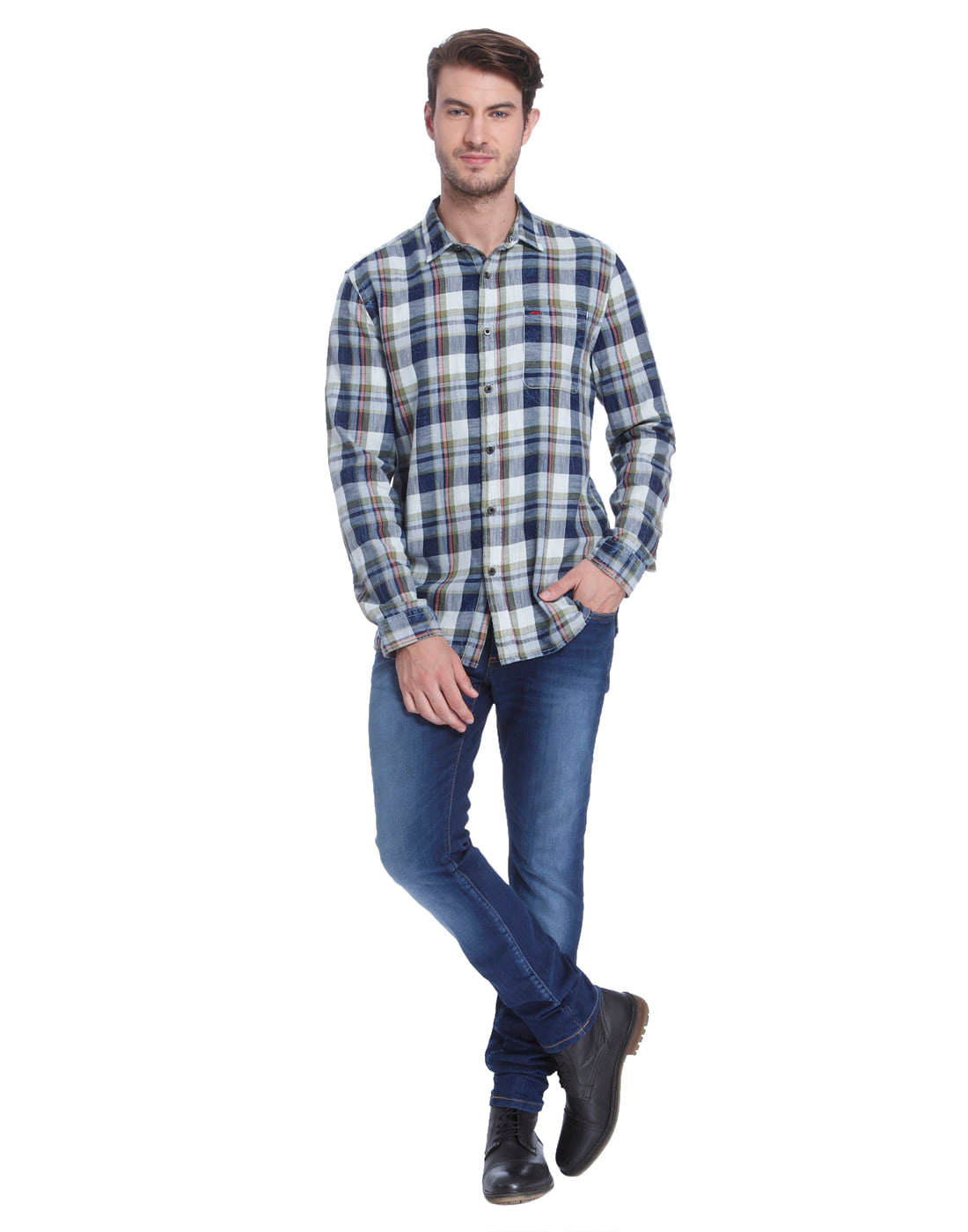 Green Check Slim Fit Shirt