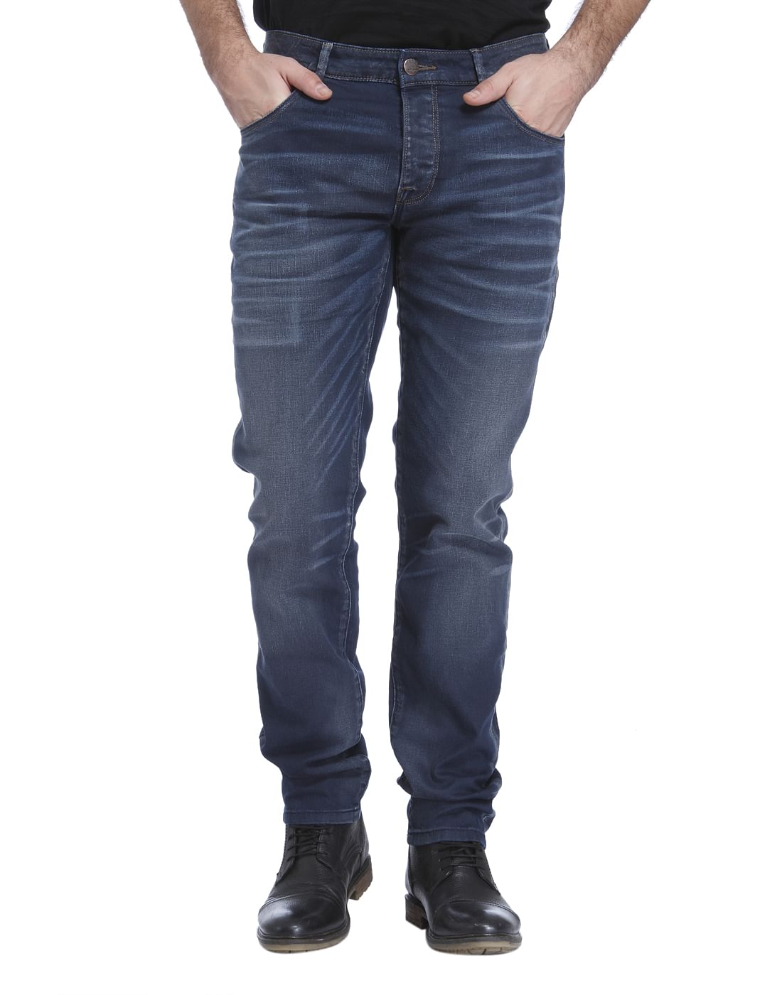 Dark Blue Mid Rise Relaxed Fit Jeans