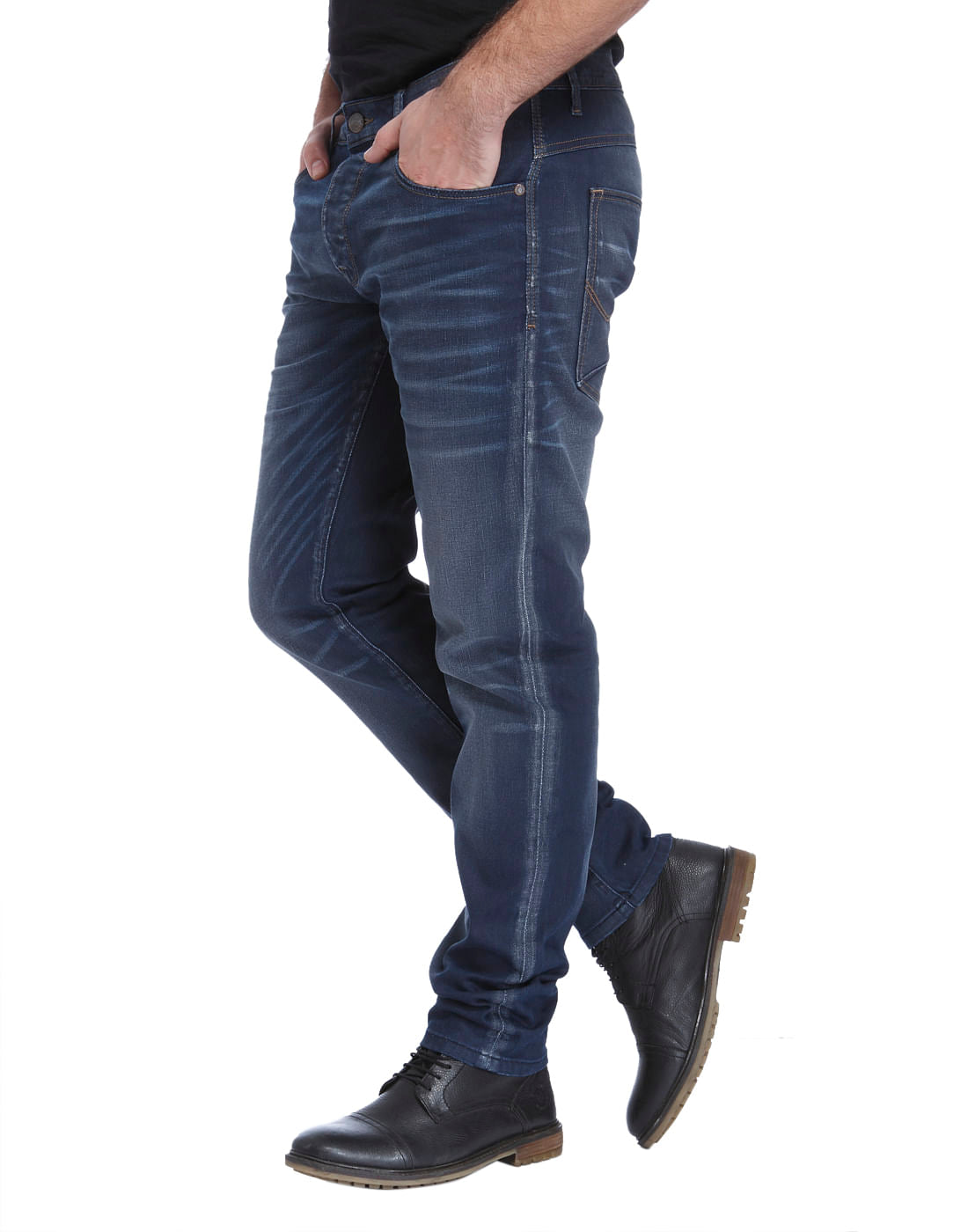 Dark Blue Mid Rise Relaxed Fit Jeans