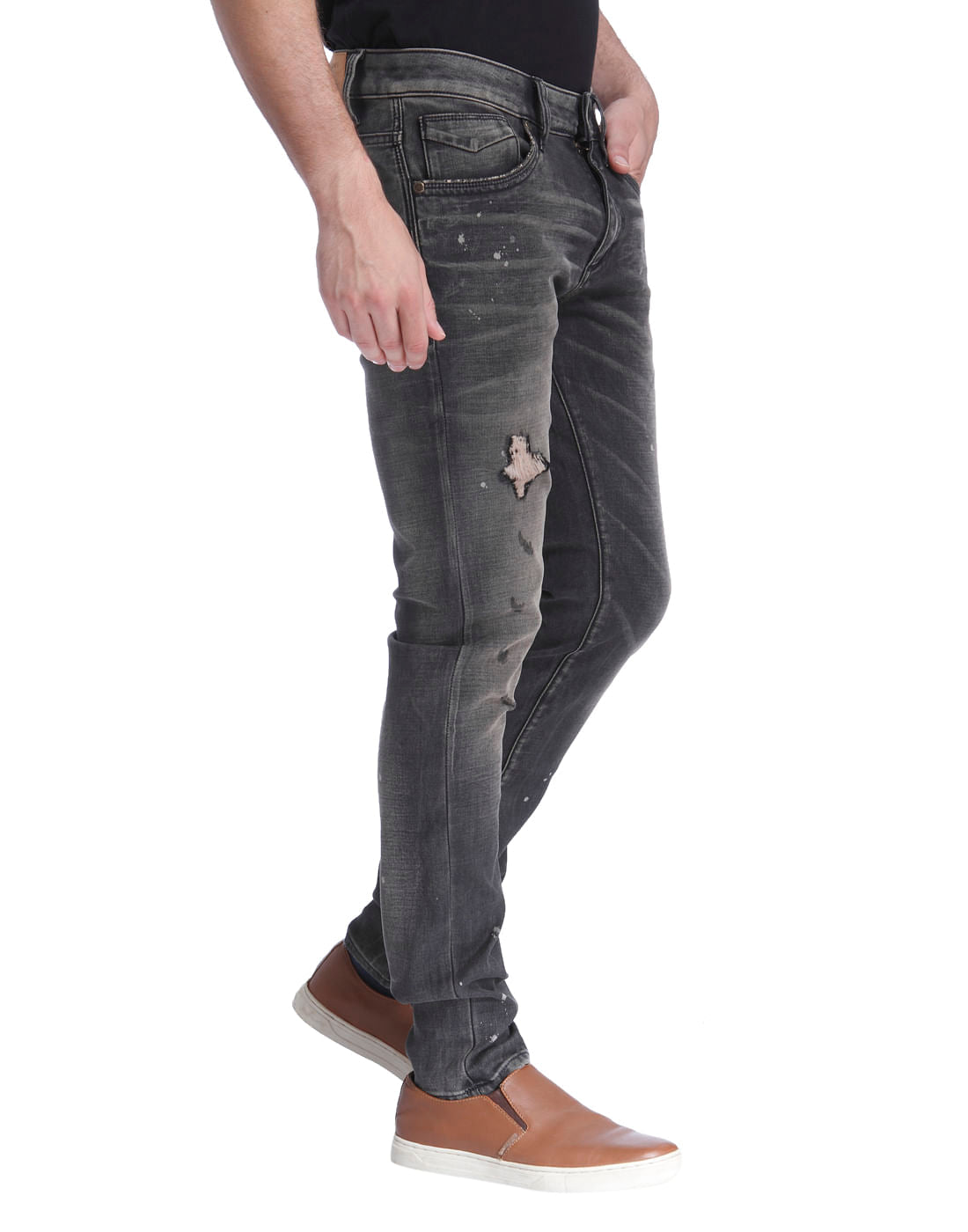 Grey Distressed Skinny Fit Jeans