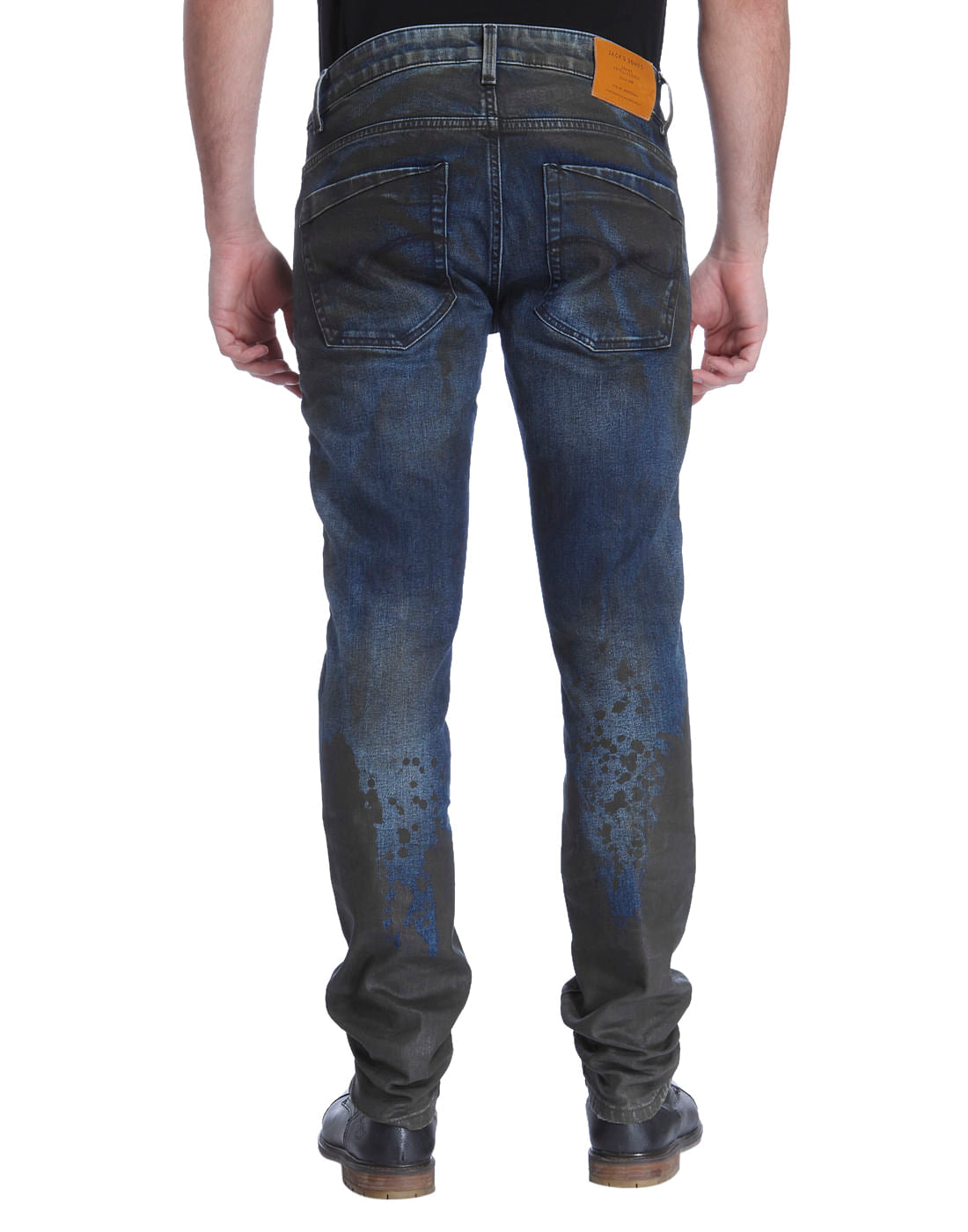 Blue Colour Blocked Low Distressed Slim Fit Jeans