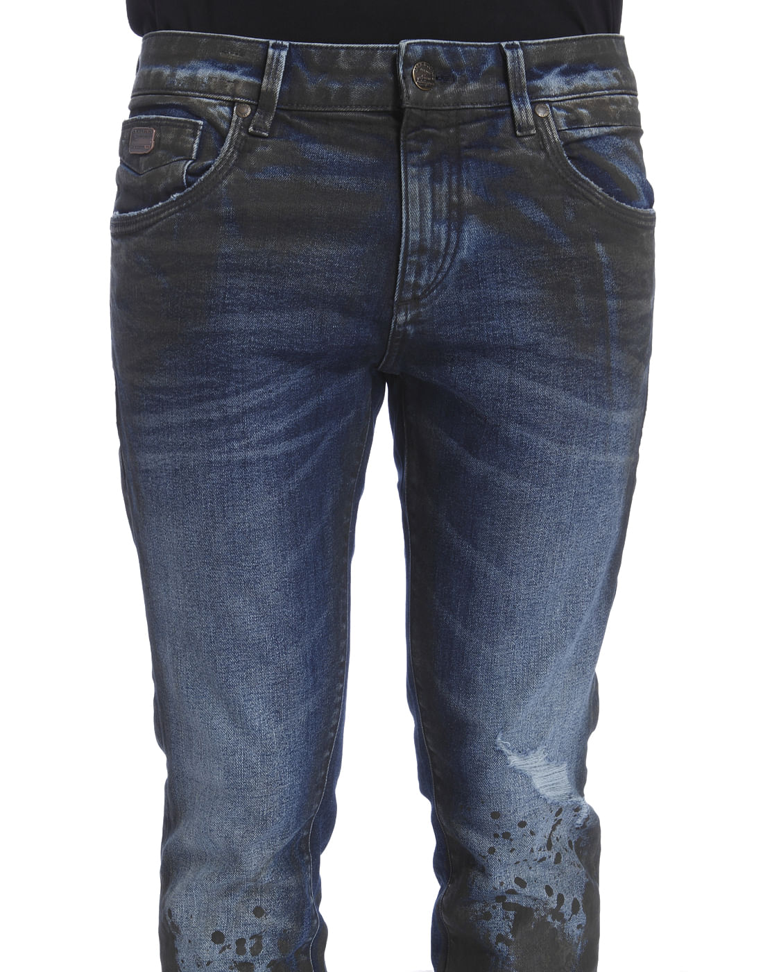 Blue Colour Blocked Low Distressed Slim Fit Jeans
