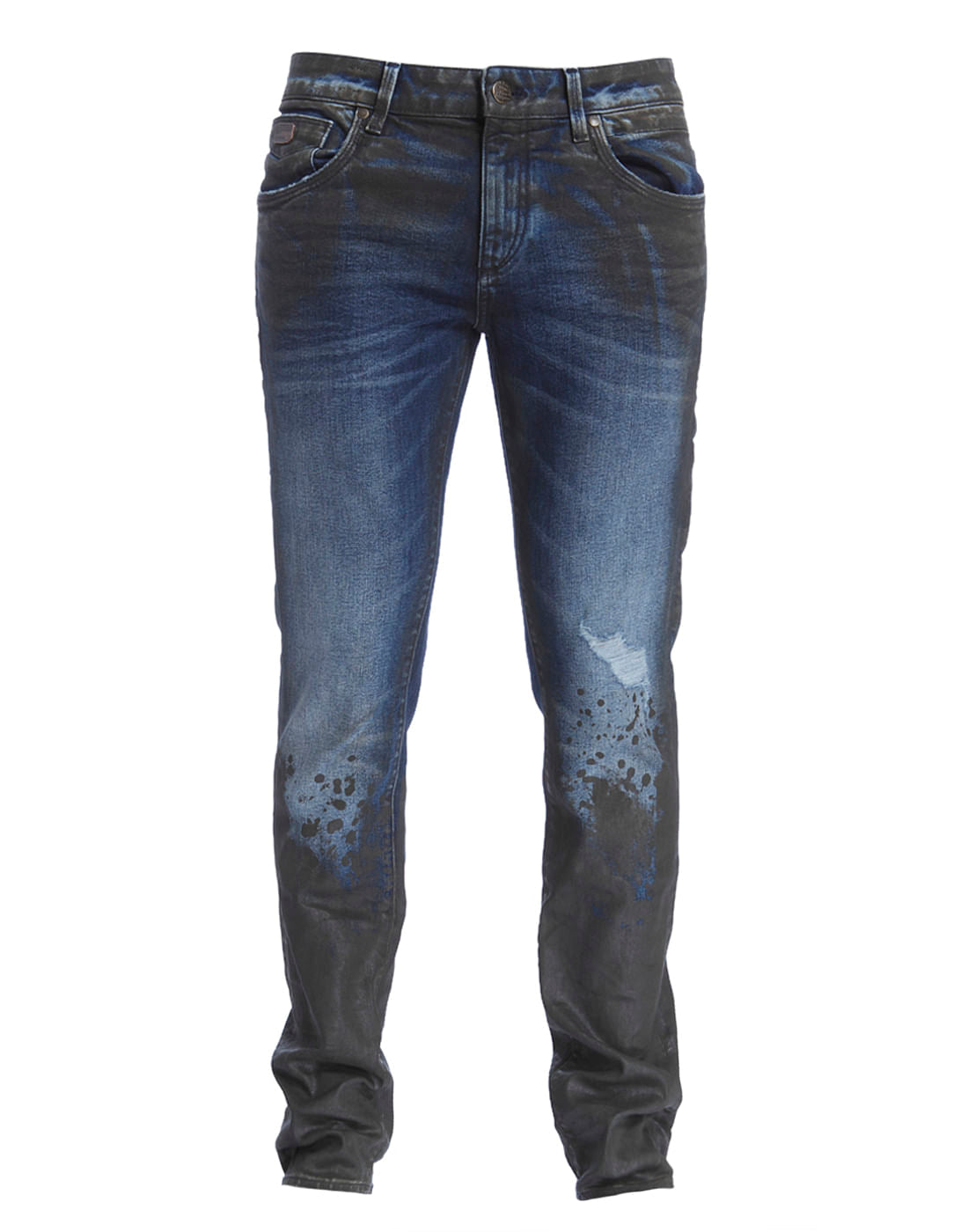 Blue Colour Blocked Low Distressed Slim Fit Jeans