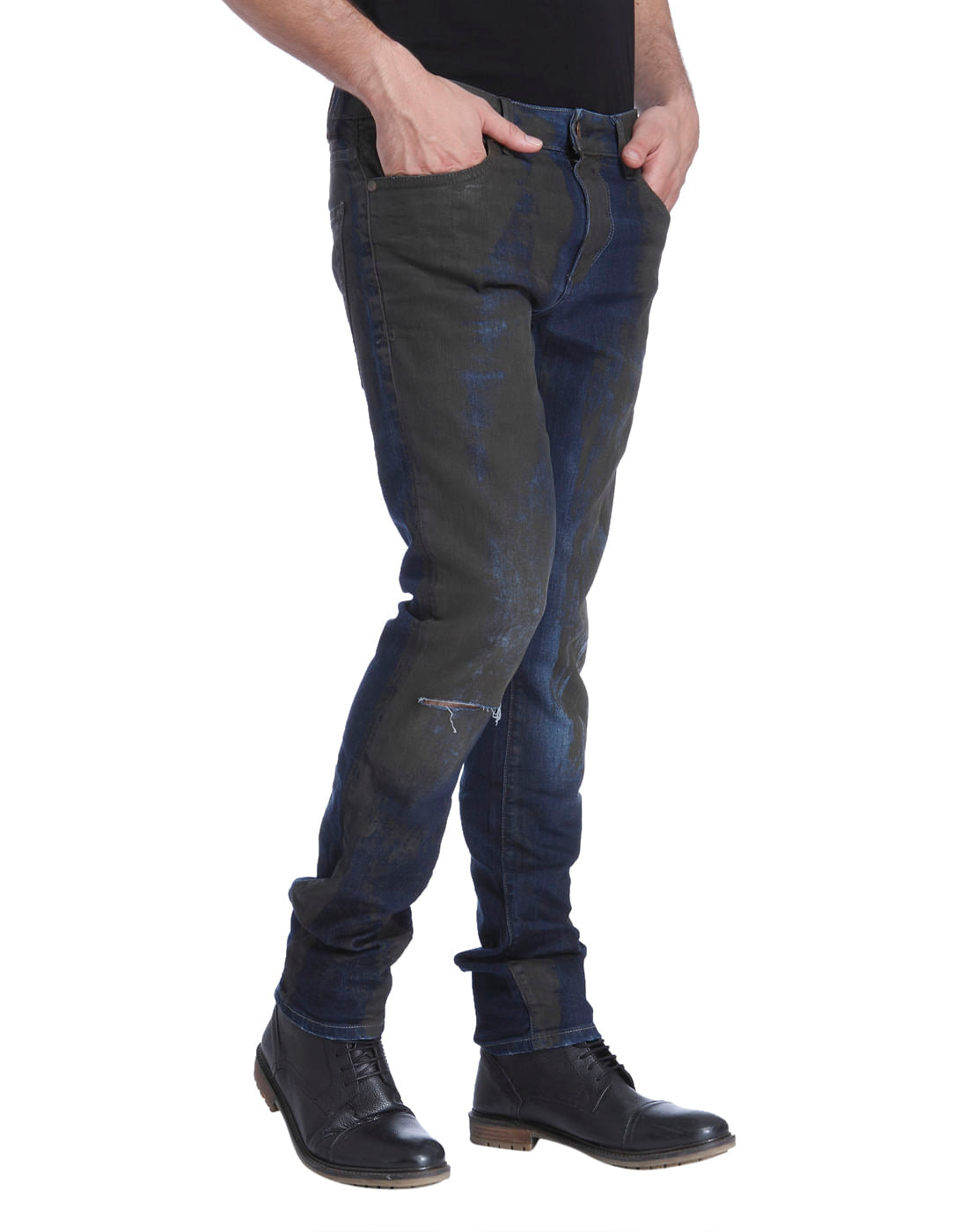 Blue Textured Slim Fit Jeans