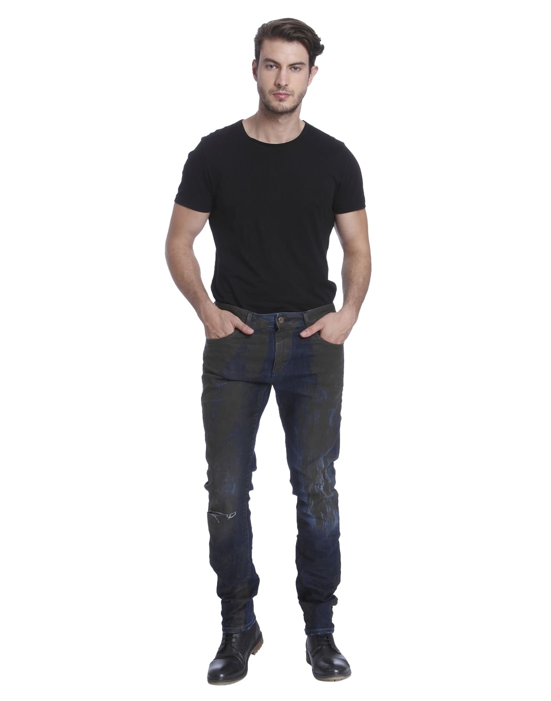 Blue Textured Slim Fit Jeans