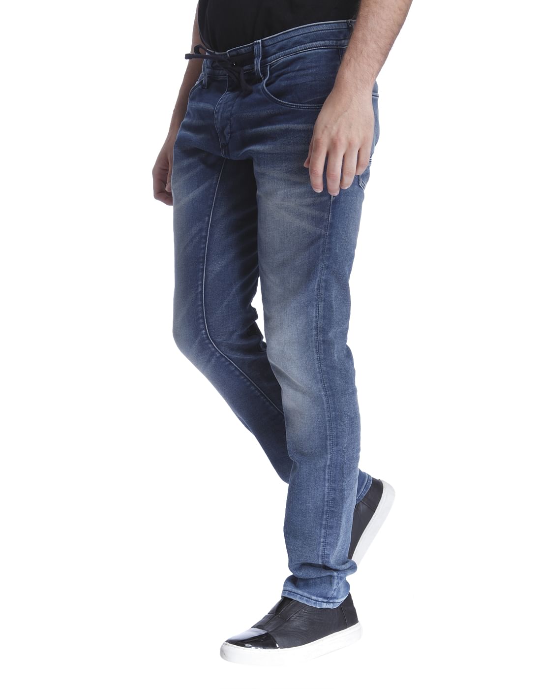 Blue Drawstring Slim Fit Jeans