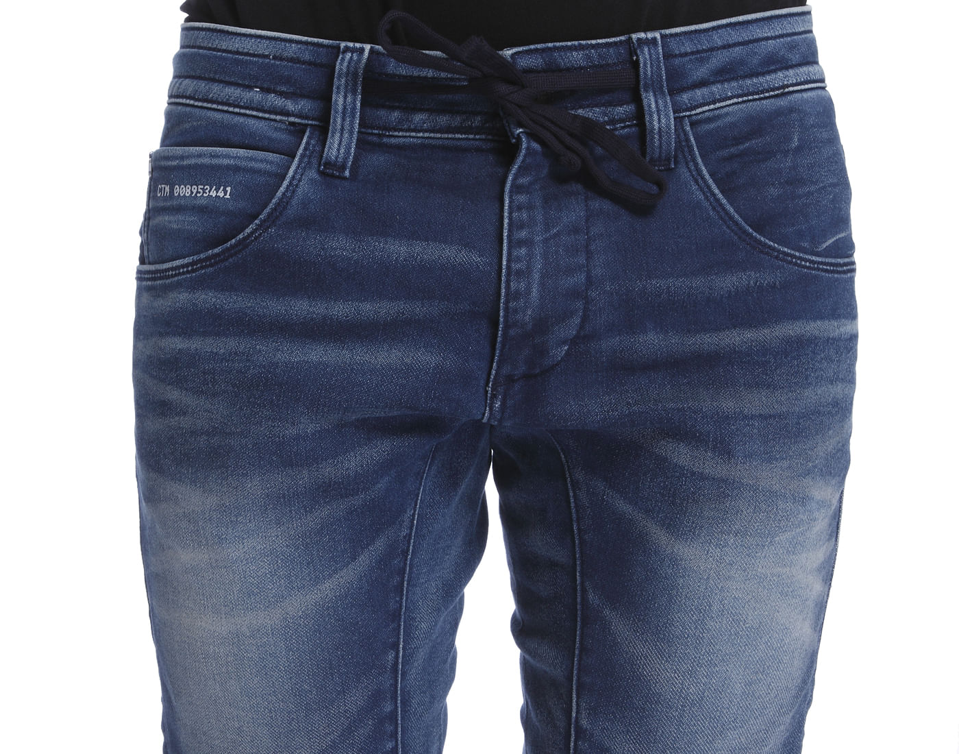 Blue Drawstring Slim Fit Jeans