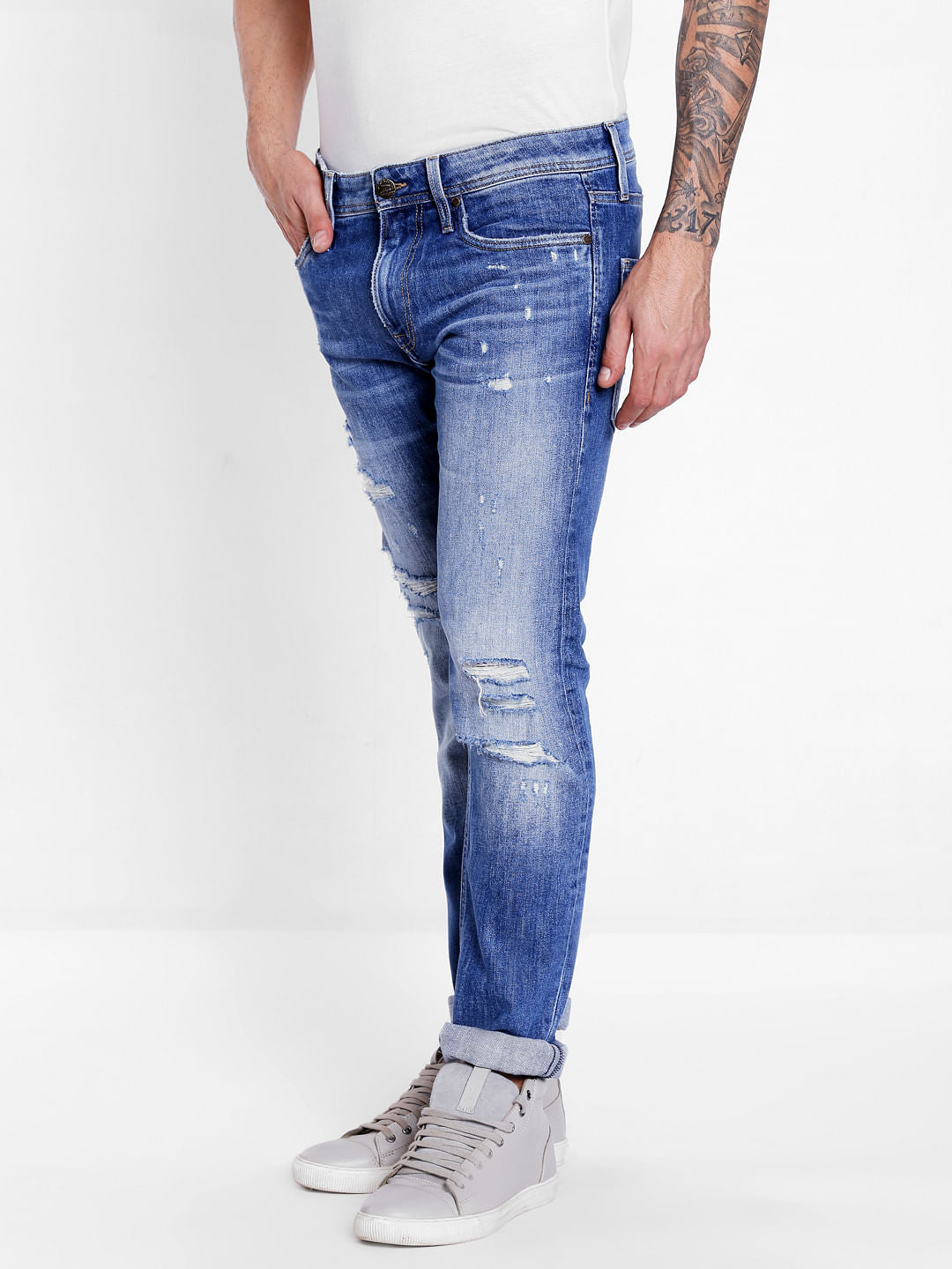 Blue Distressed Slim Jeans
