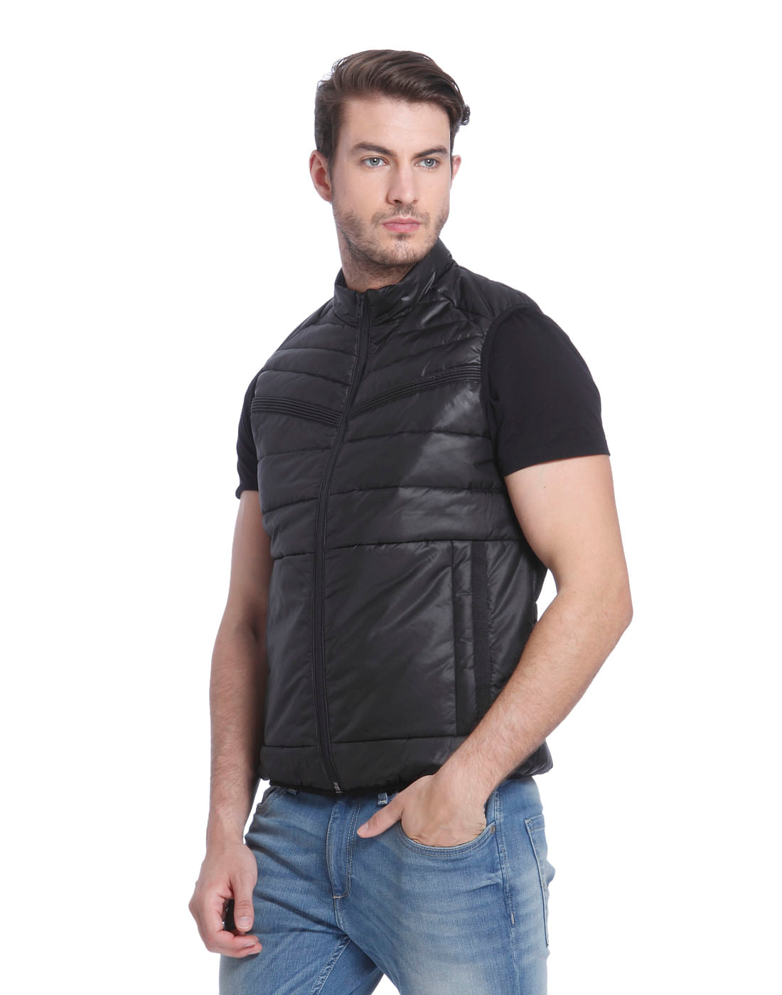 Black Sleeveless Bomber Jacket