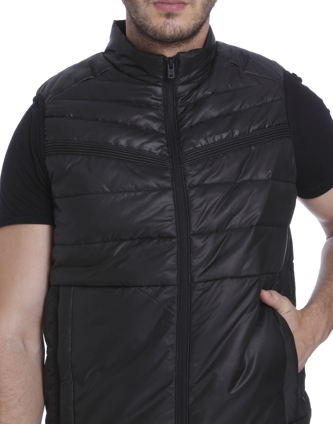 Black Sleeveless Bomber Jacket