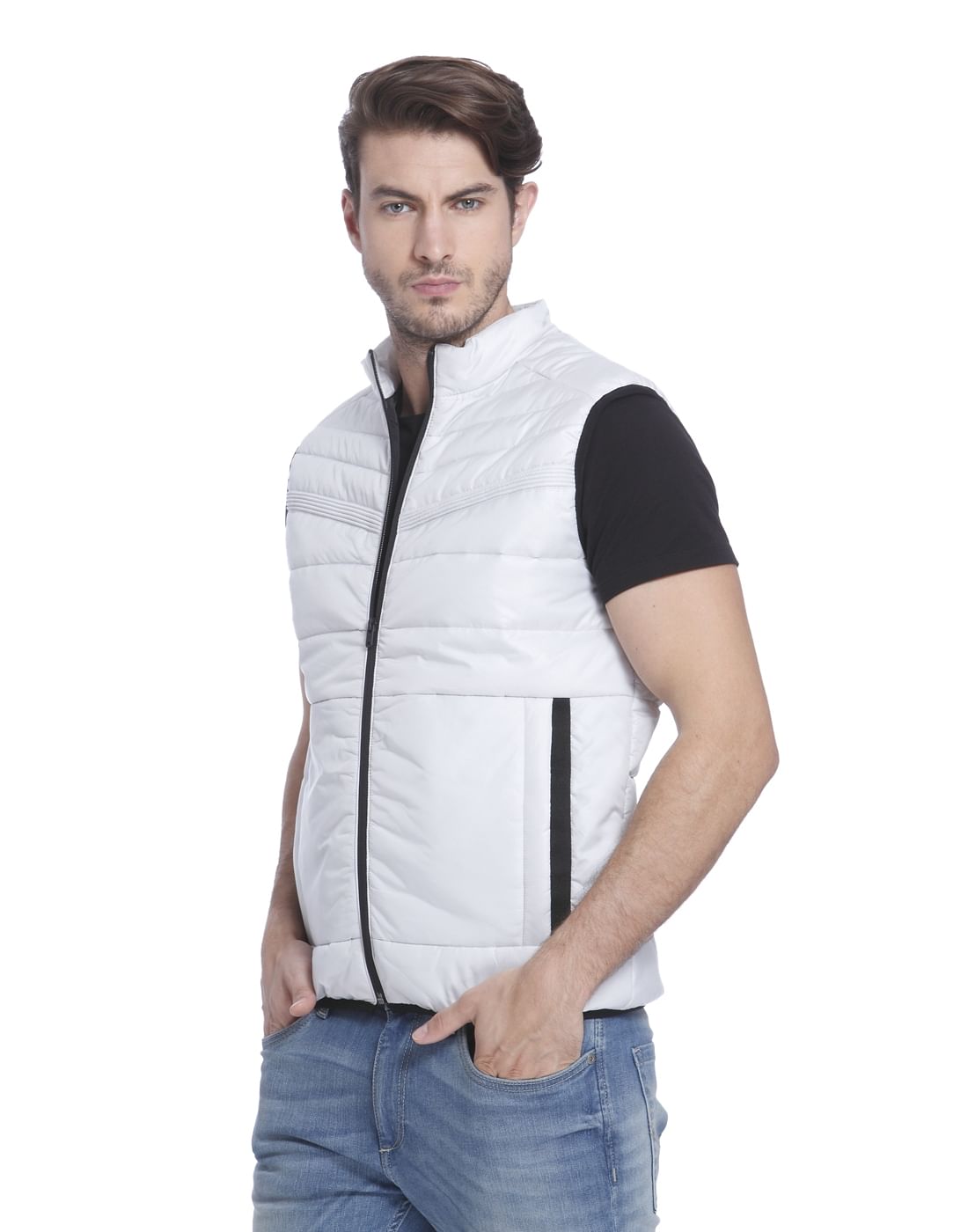 White Sleeveless Bomber Jacket