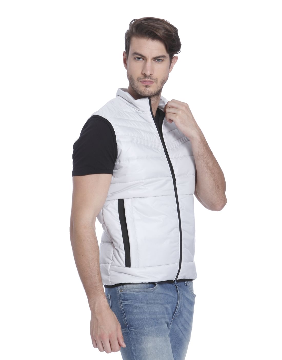 White Sleeveless Bomber Jacket