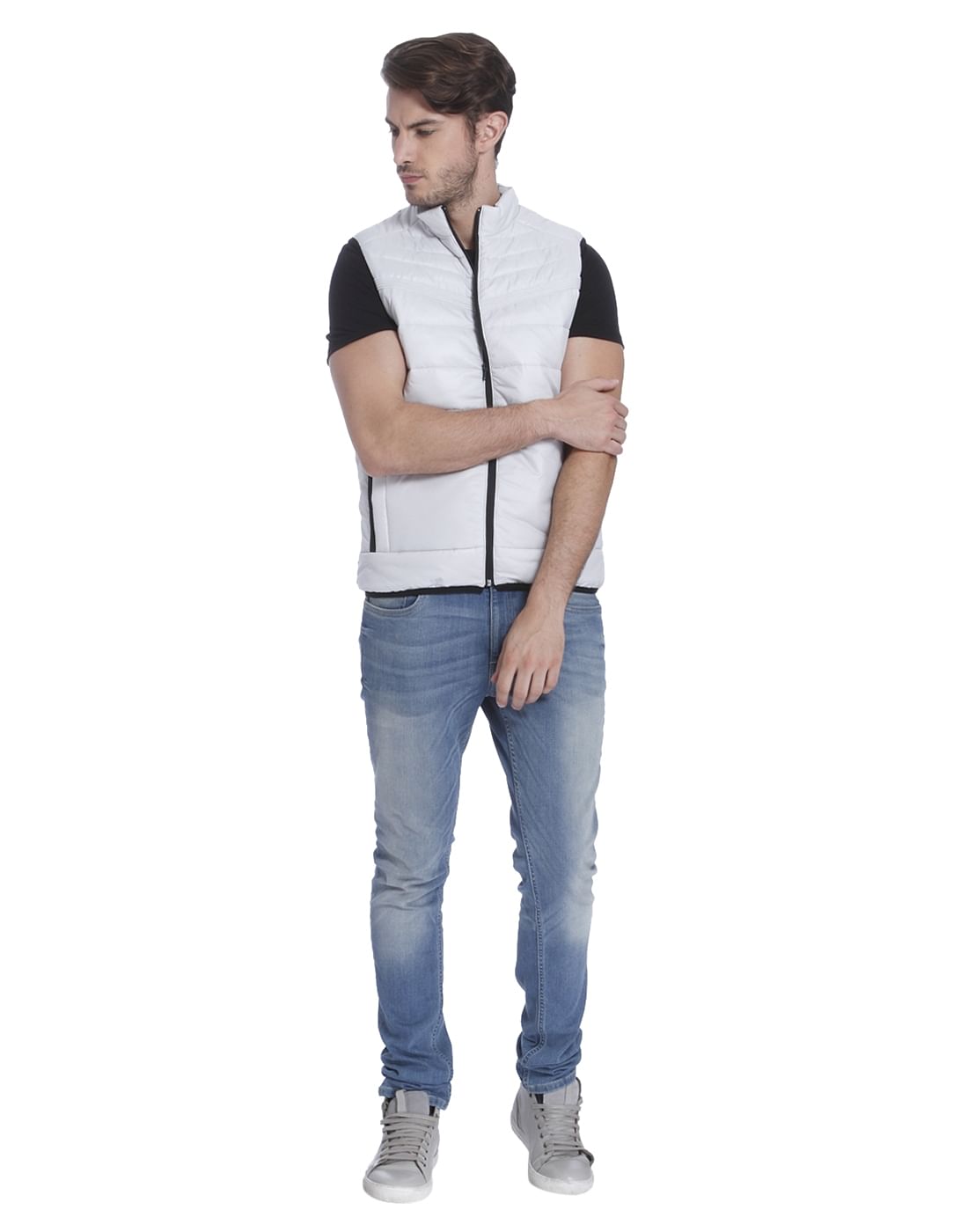 White Sleeveless Bomber Jacket