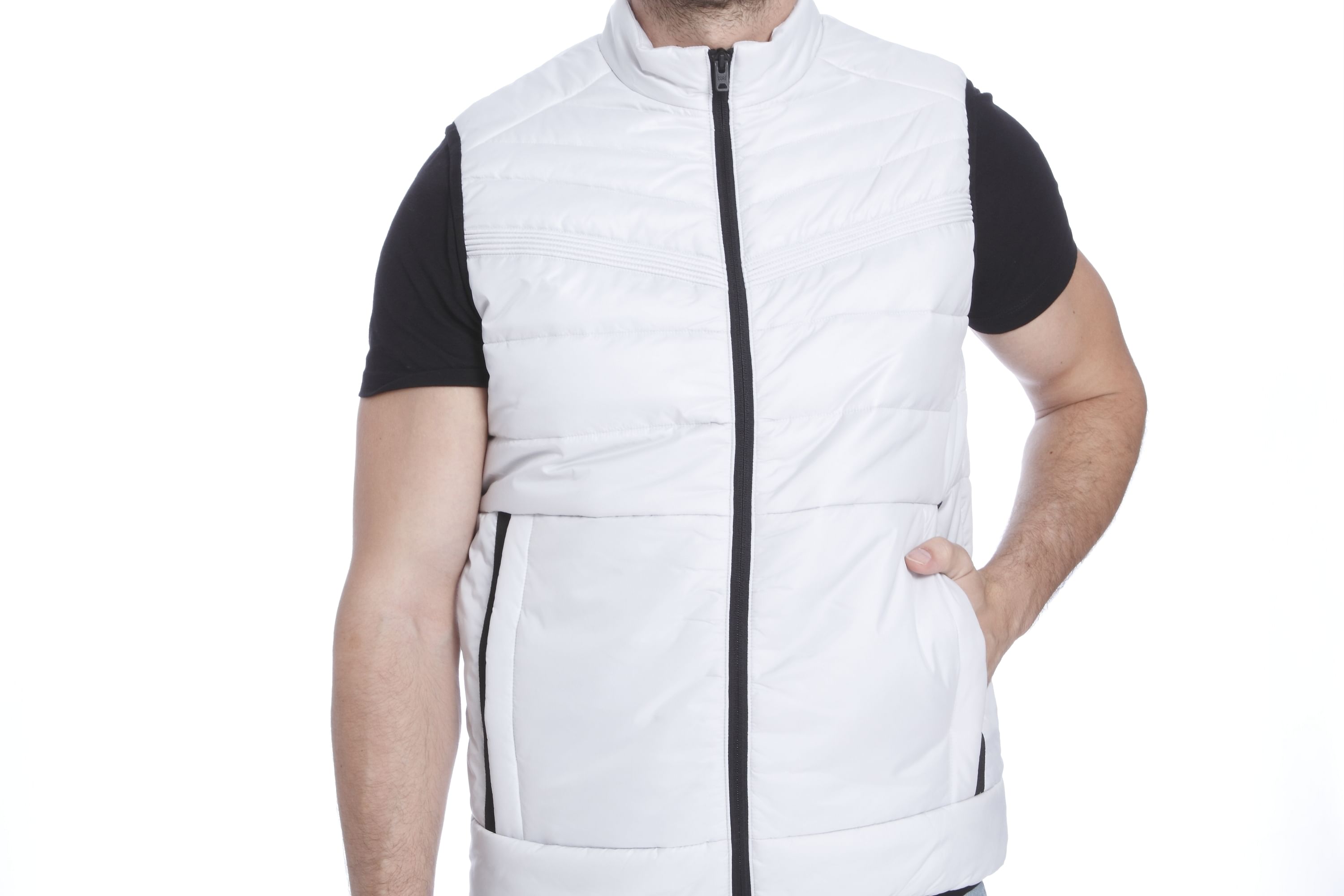 White Sleeveless Bomber Jacket