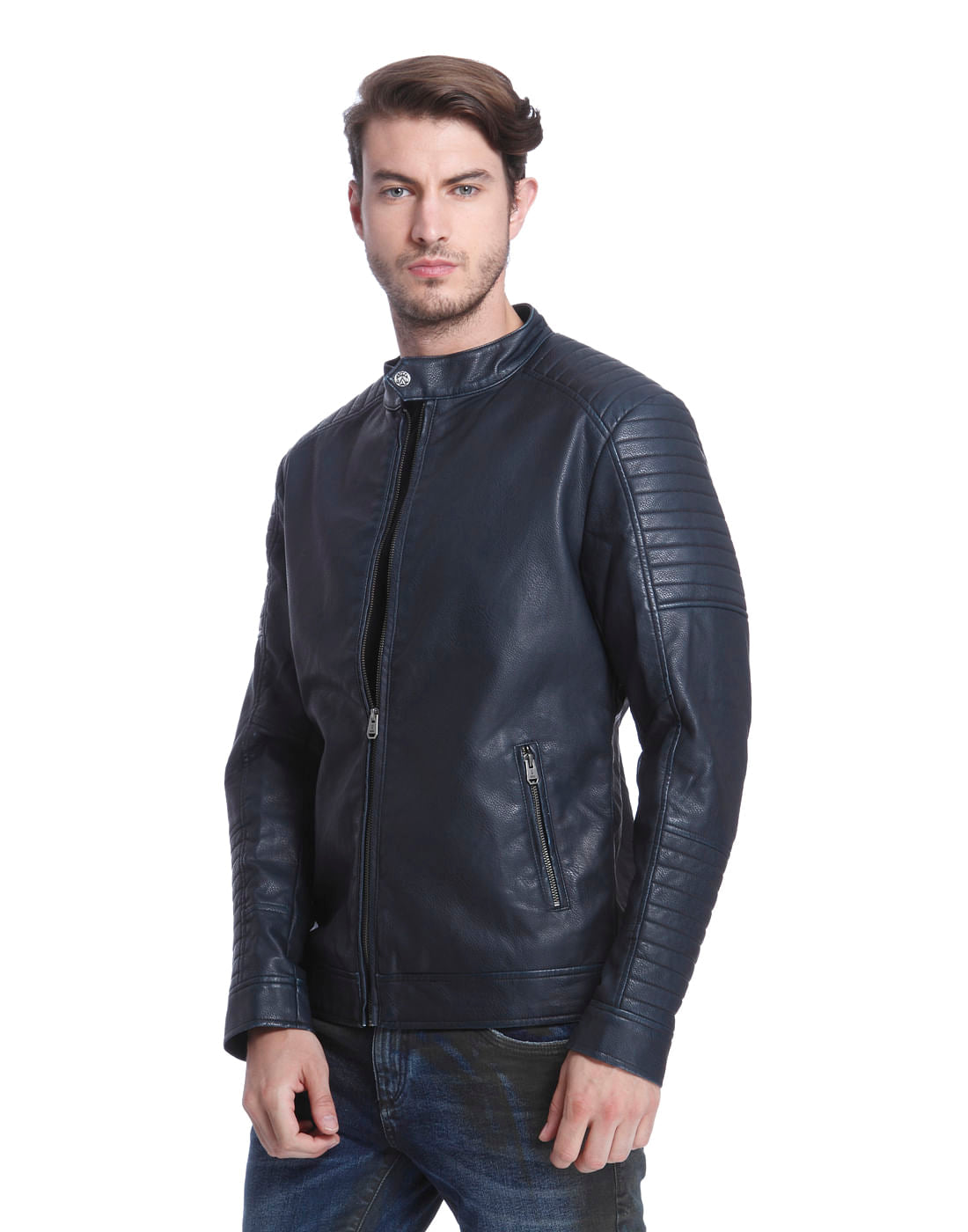 Blue Pu Biker Jacket