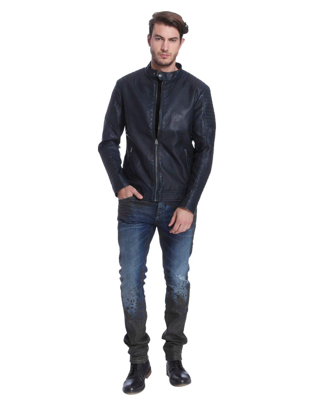 Blue Pu Biker Jacket