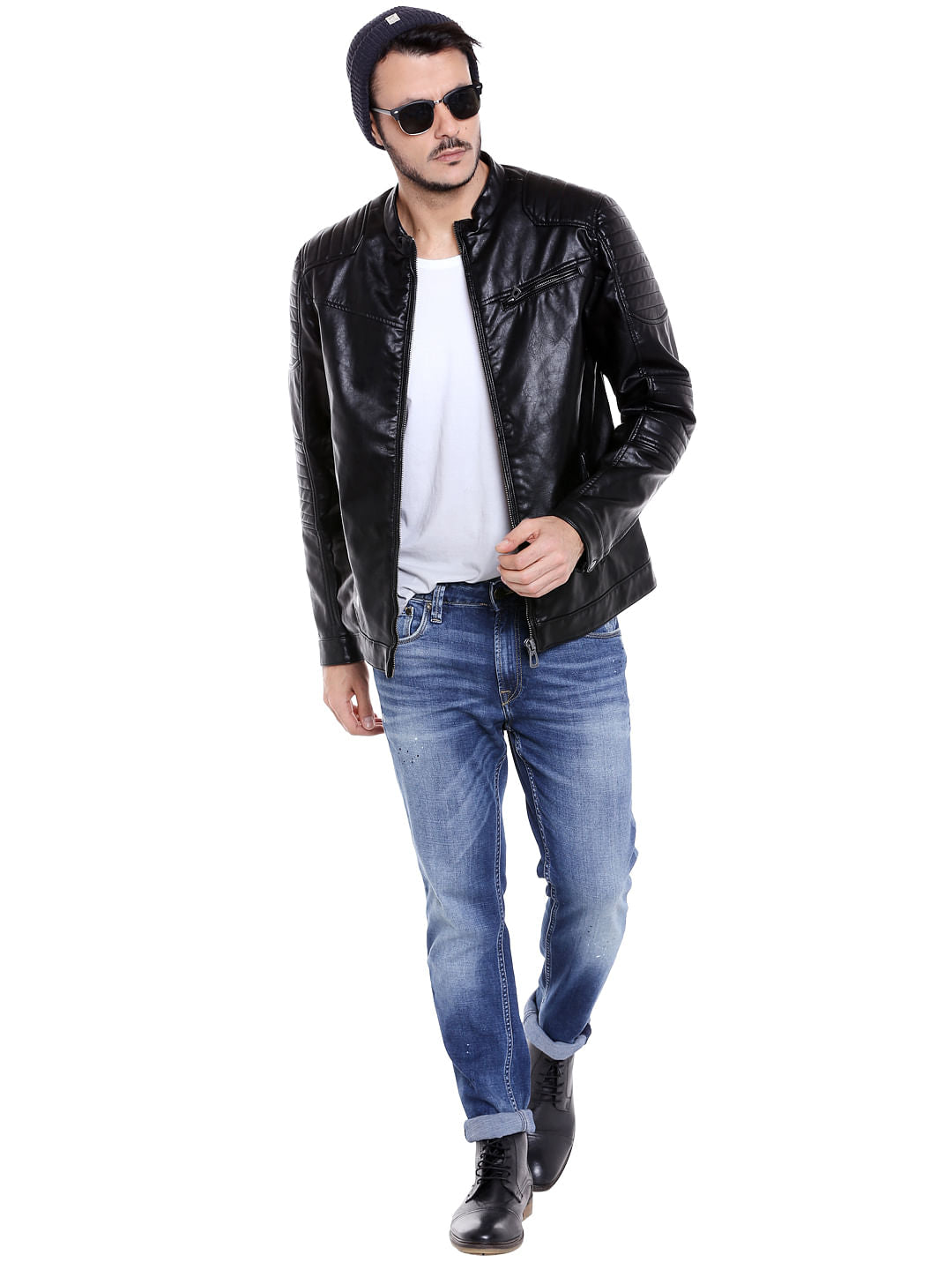 Black Pu Patch Detail Bomber Jacket