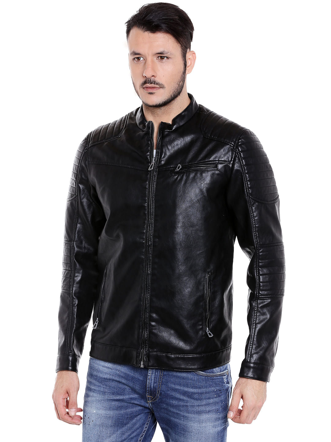 Black Pu Patch Detail Bomber Jacket