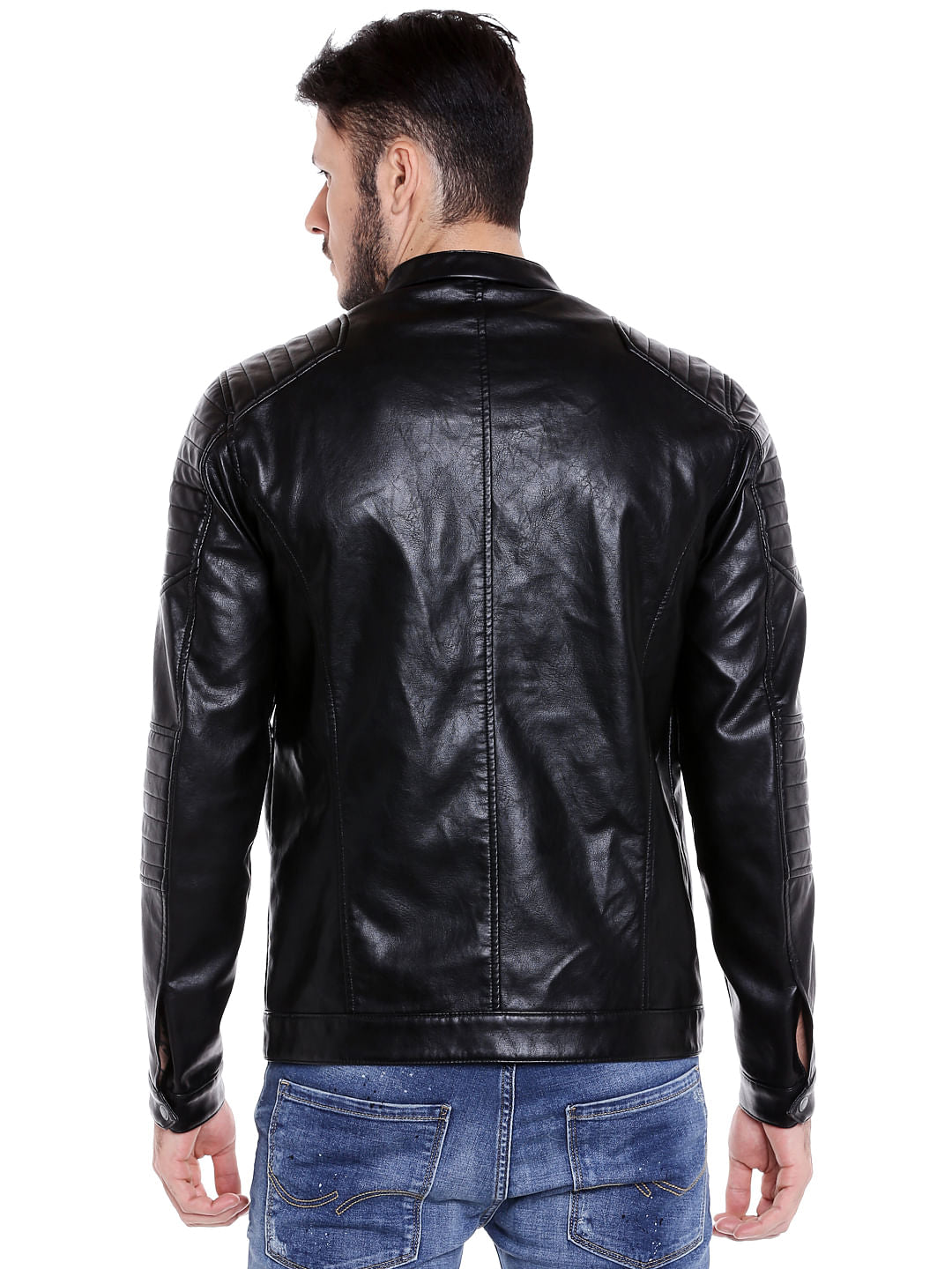 Black Pu Patch Detail Bomber Jacket