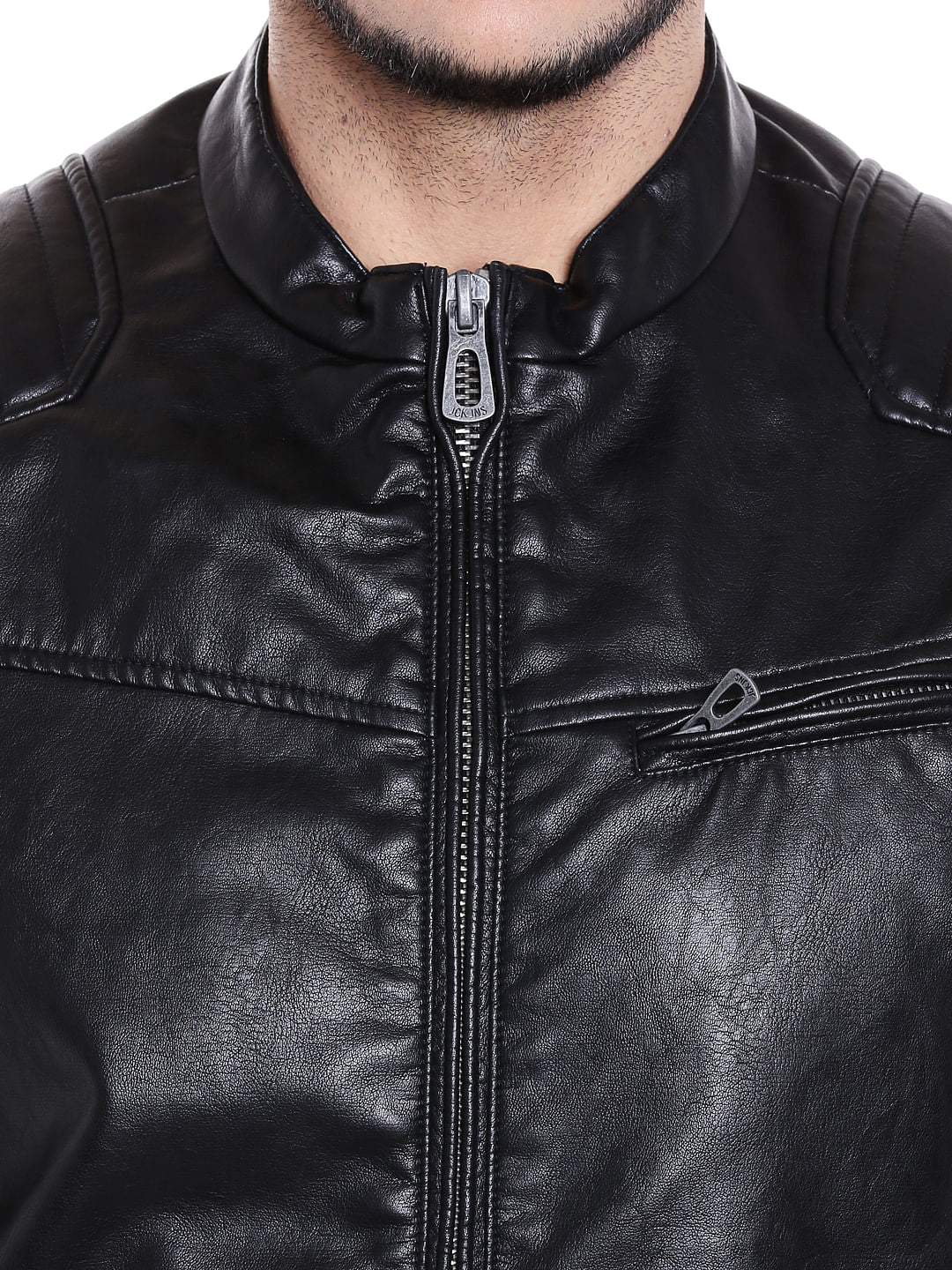 Black Pu Patch Detail Bomber Jacket