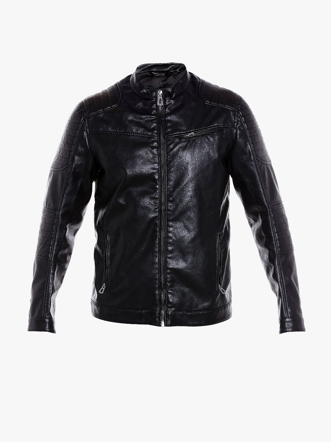 Black Pu Patch Detail Bomber Jacket