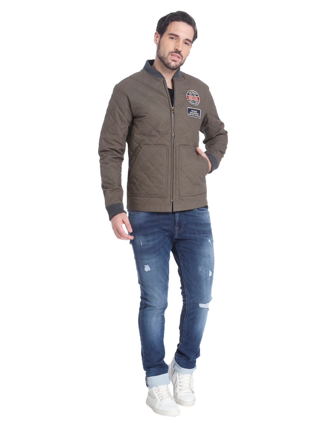 Grey Quilted Bomber Jacket