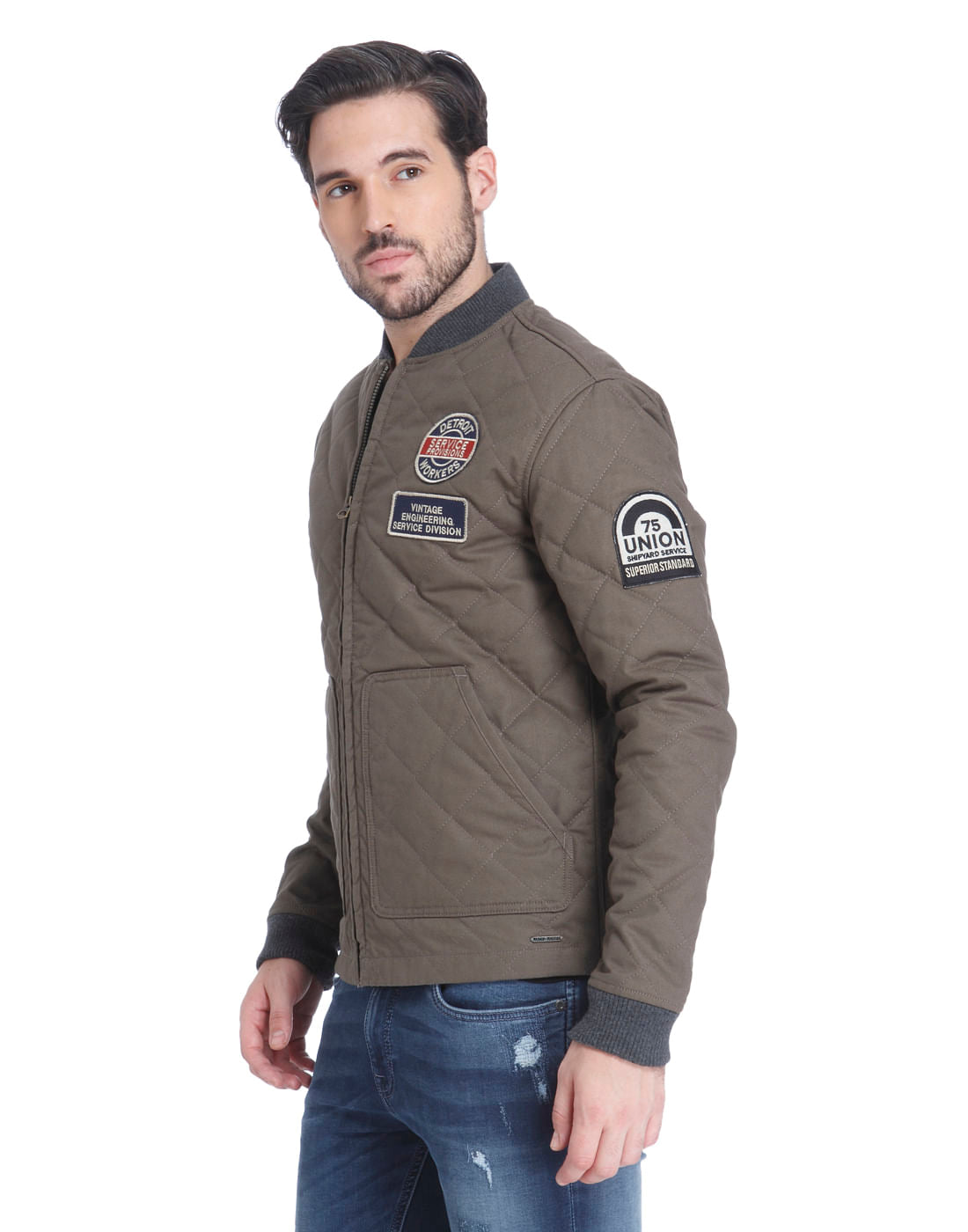 Grey Quilted Bomber Jacket
