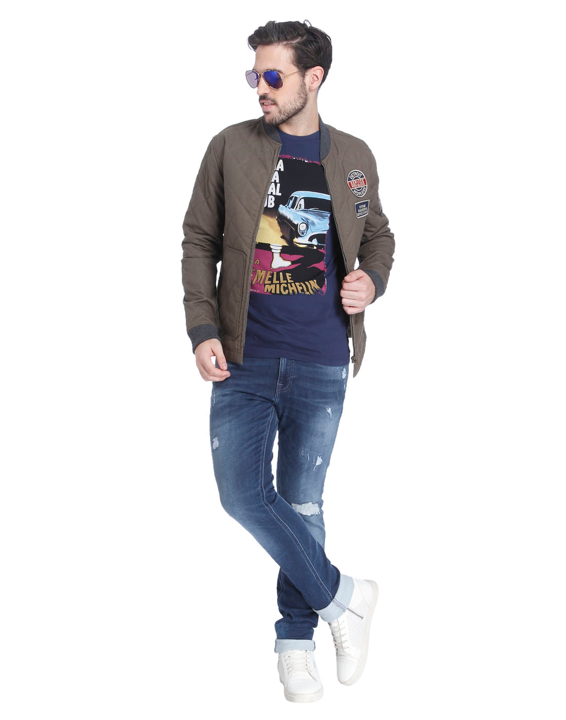 Grey Quilted Bomber Jacket