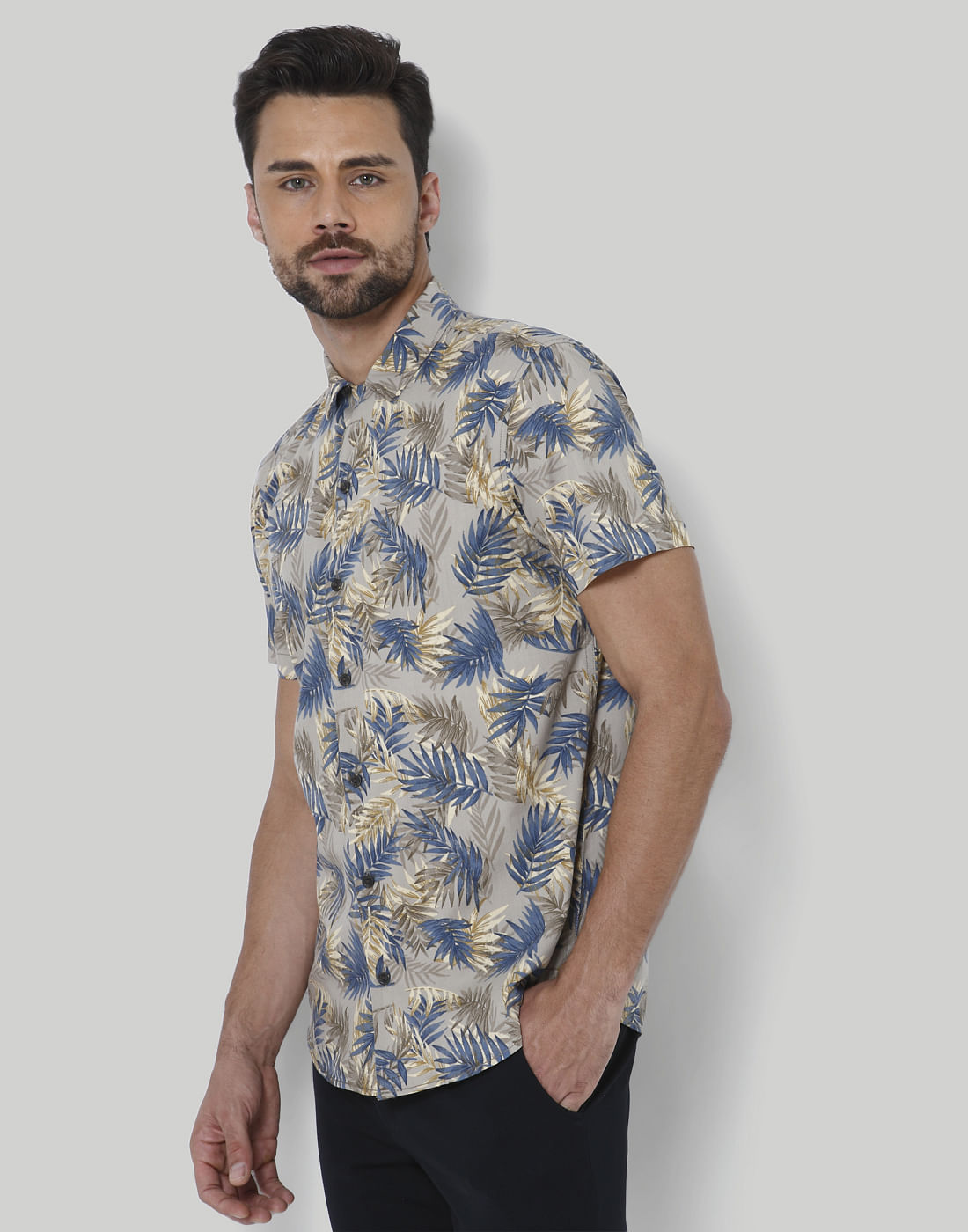 Grey Tropical Print Shirt